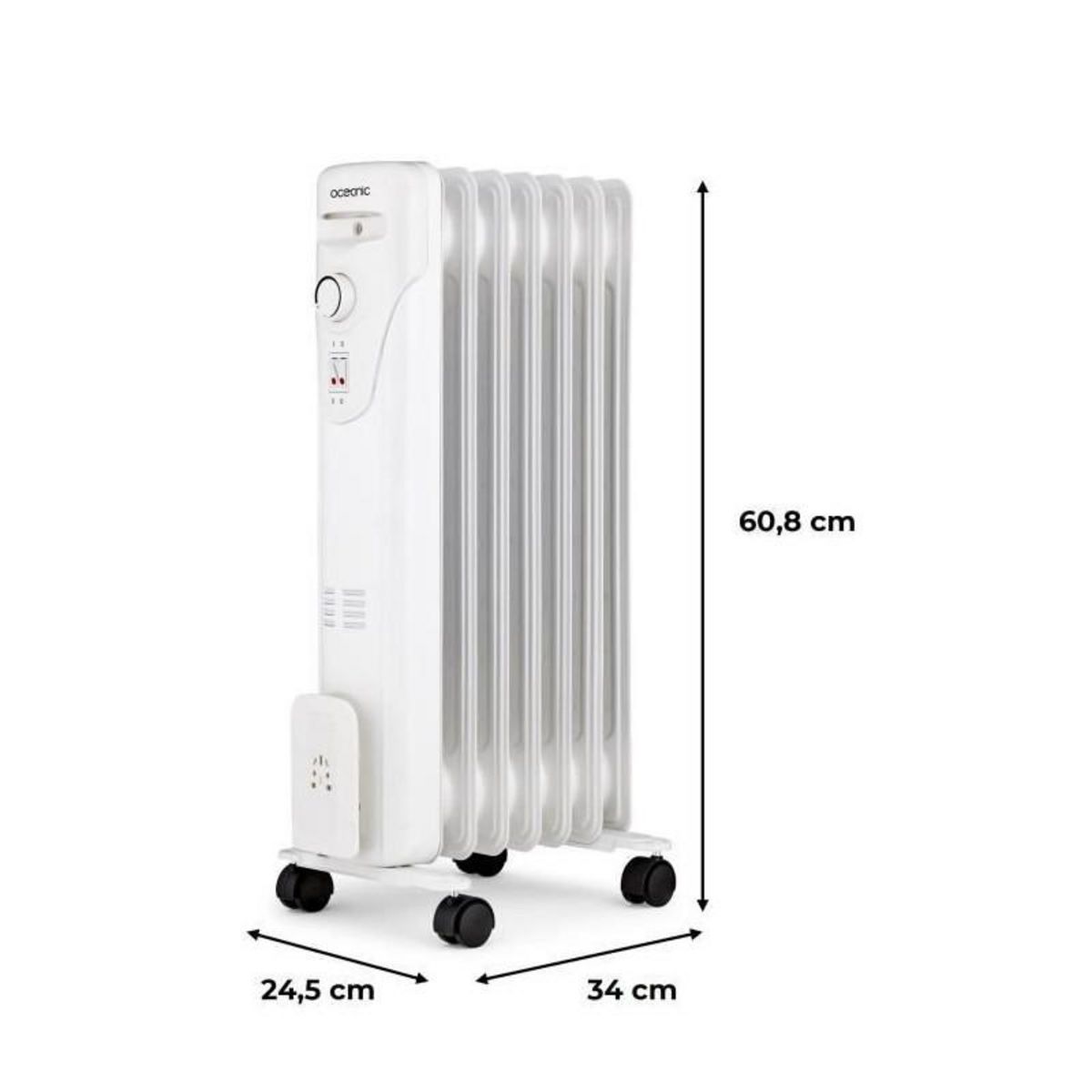 OCEANIC Radiateur électrique bain d'huile 1500W OCEANIC - 3 puissances - 7 éléments - Blanc - Mobile