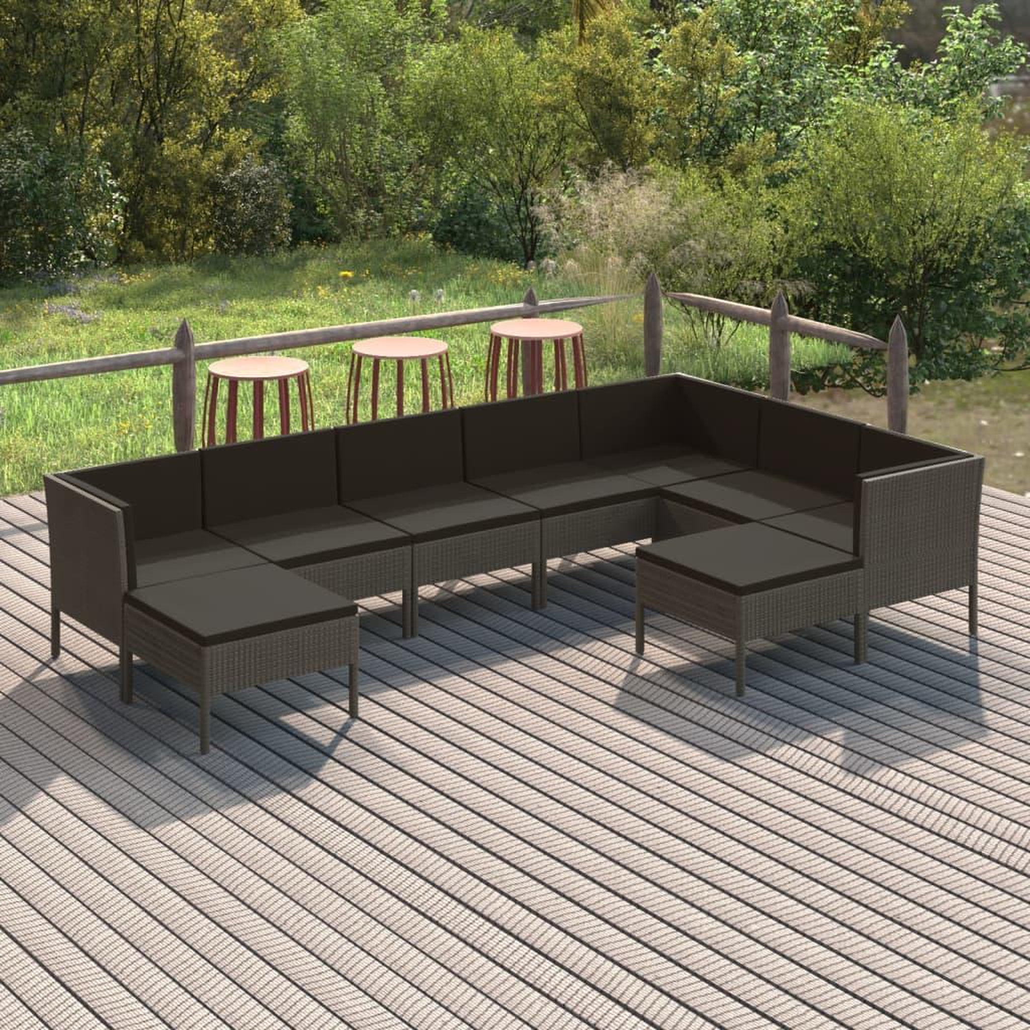 Voir la diapositive 1 : VIDAXL Salon de jardin 9 pcs avec coussins Resine tressee Gris