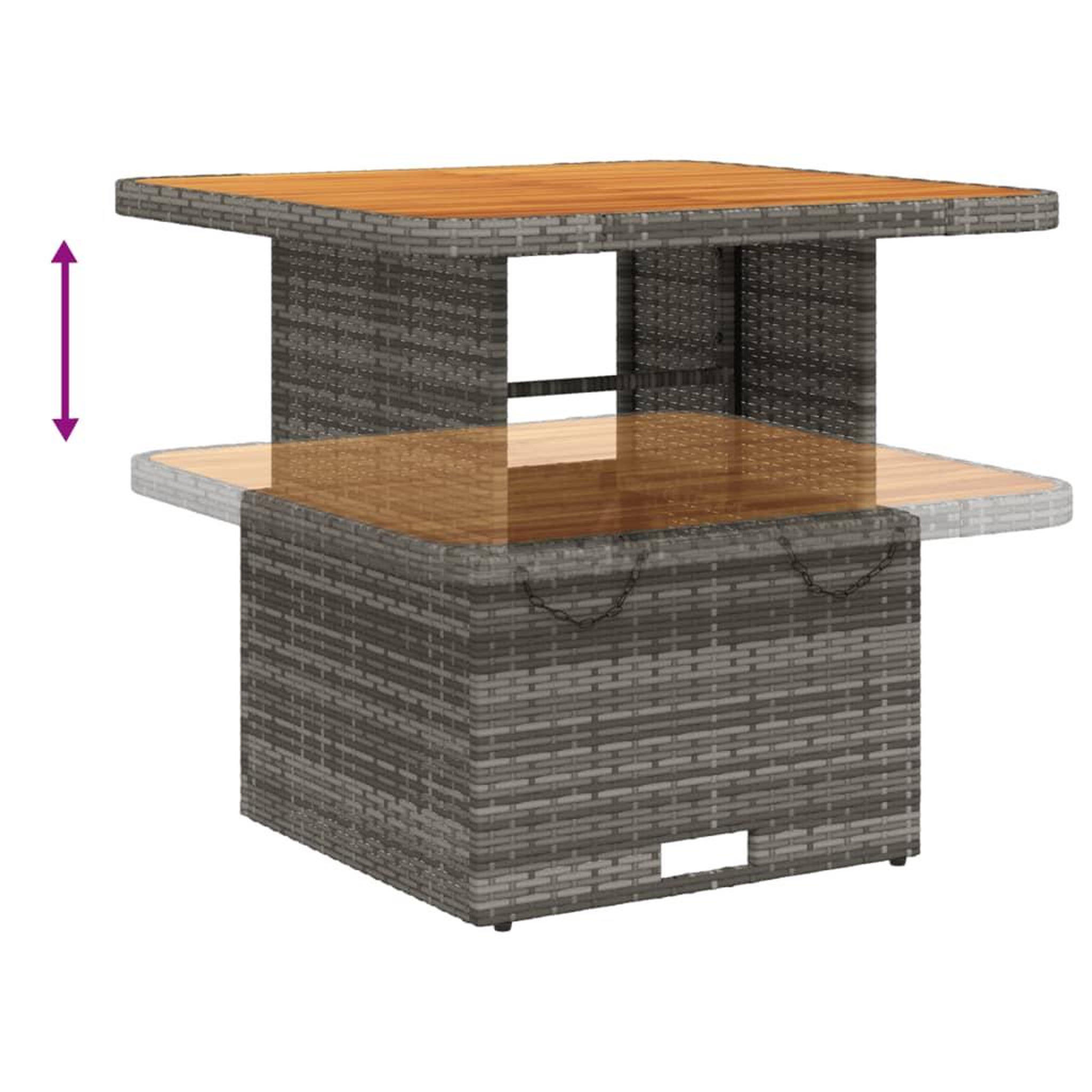 Voir la diapositive 4 : VIDAXL Table de jardin gris 80x80x71 cm resine tressee et bois acacia