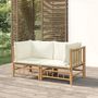 Voir la diapositive 1 : VIDAXL Canapes d'angle de jardin avec coussins blanc creme 2pcs bambou