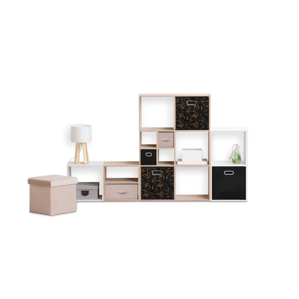 FIVE Lot de 2 boites de rangement en tissu Casual - 31x31x31cm - Noir