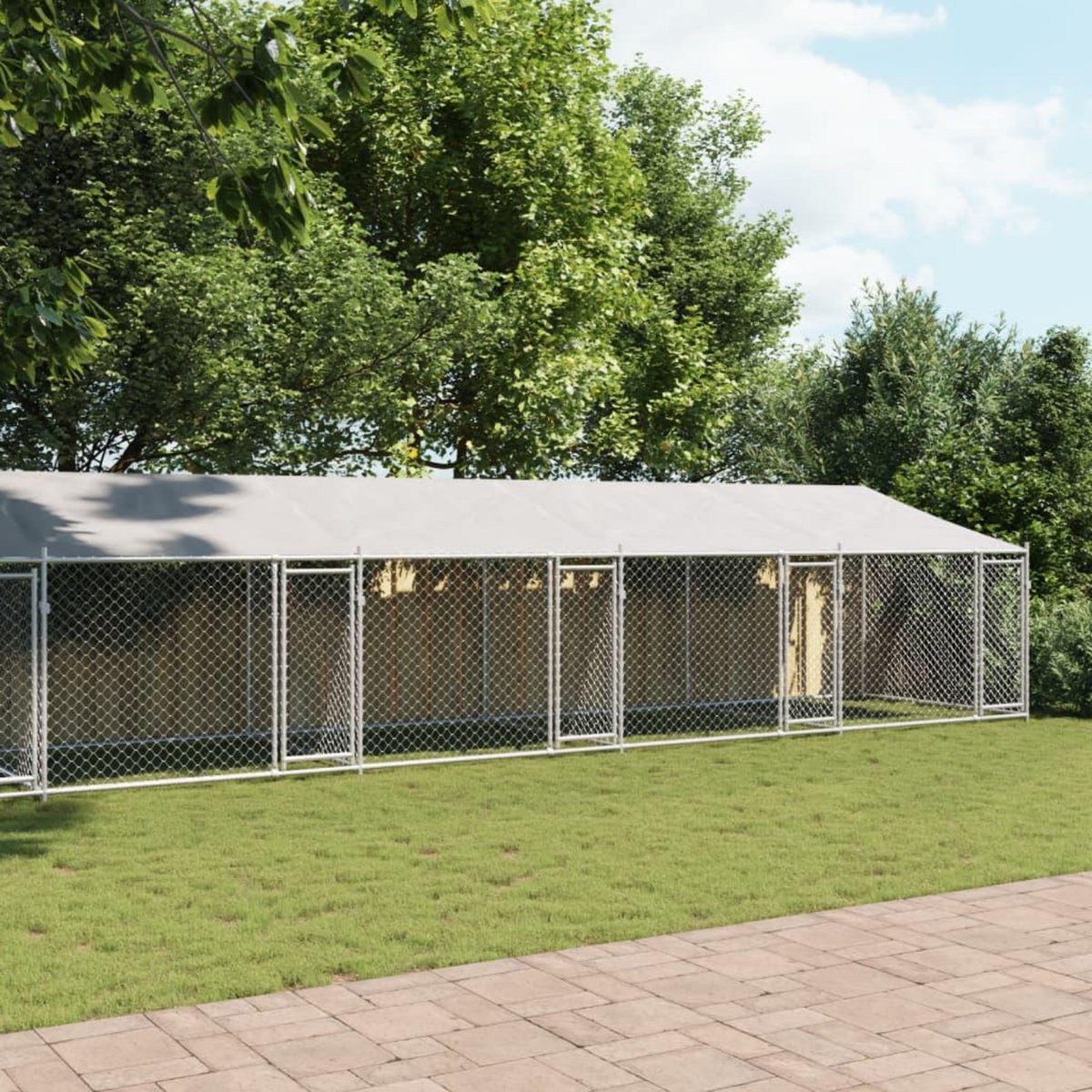 VIDAXL Cage pour chien avec toit/portes gris 12x2x2 m acier galvanise