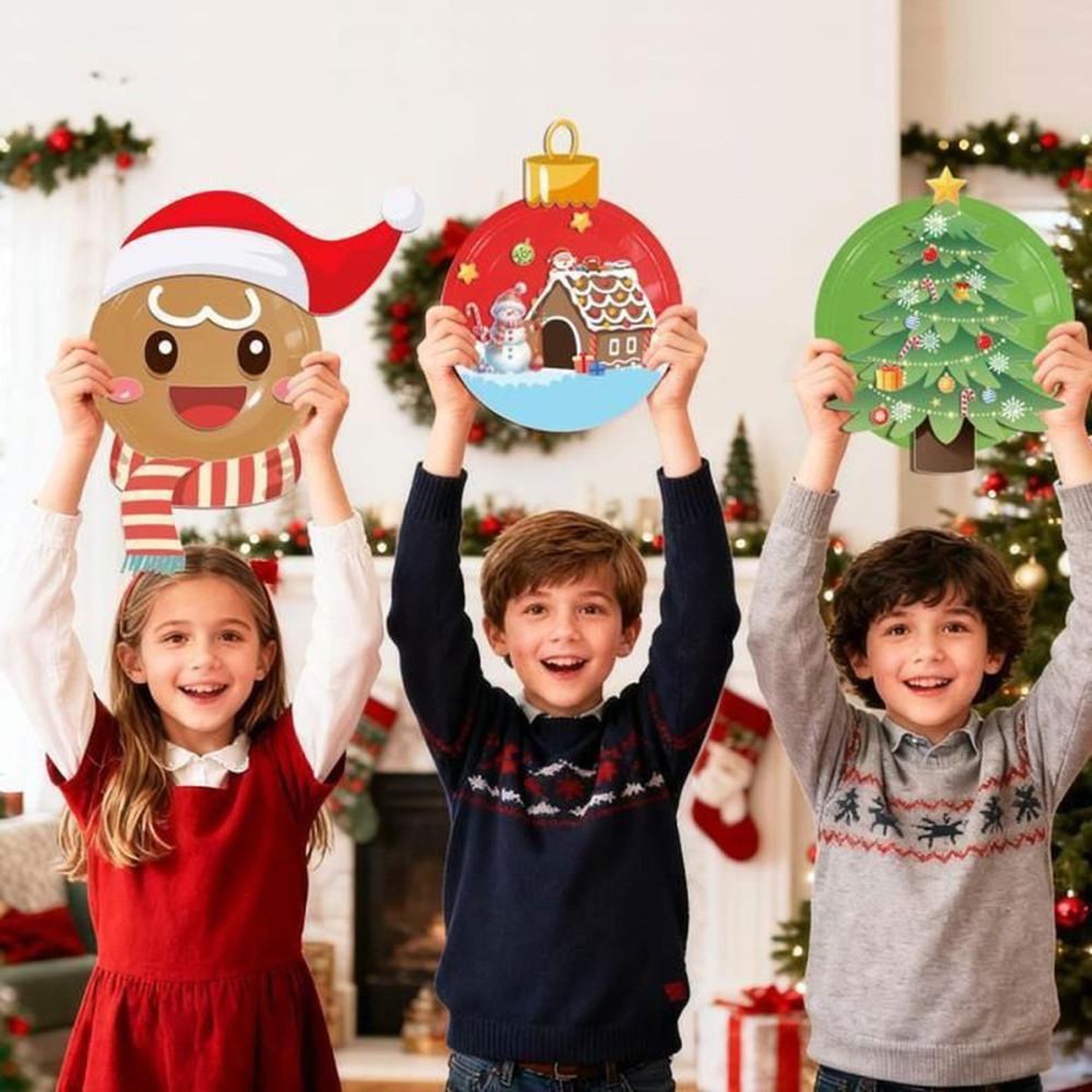 Voir la diapositive 3 : Kit stickers décoration table de Noël pour assiettes, 51 pièces, motifs personnages et sapin, rubans adhésifs double face inclus