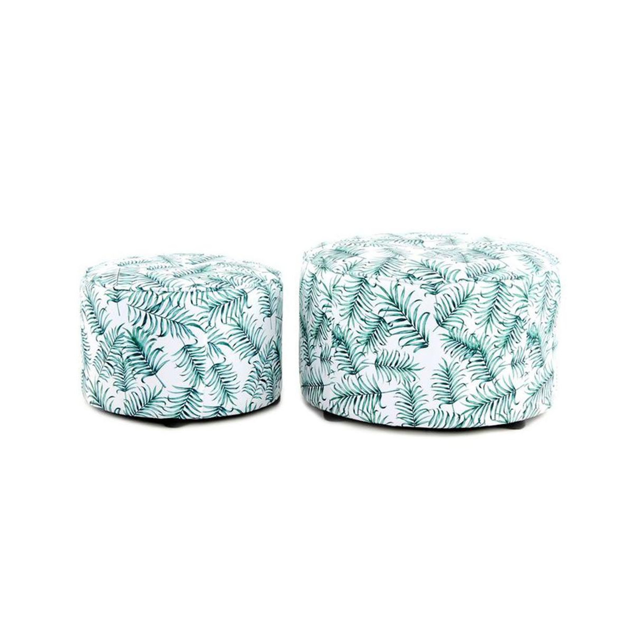 Paris Prix Lot de 2 poufs imprimé  indira  58cm blanc & vert