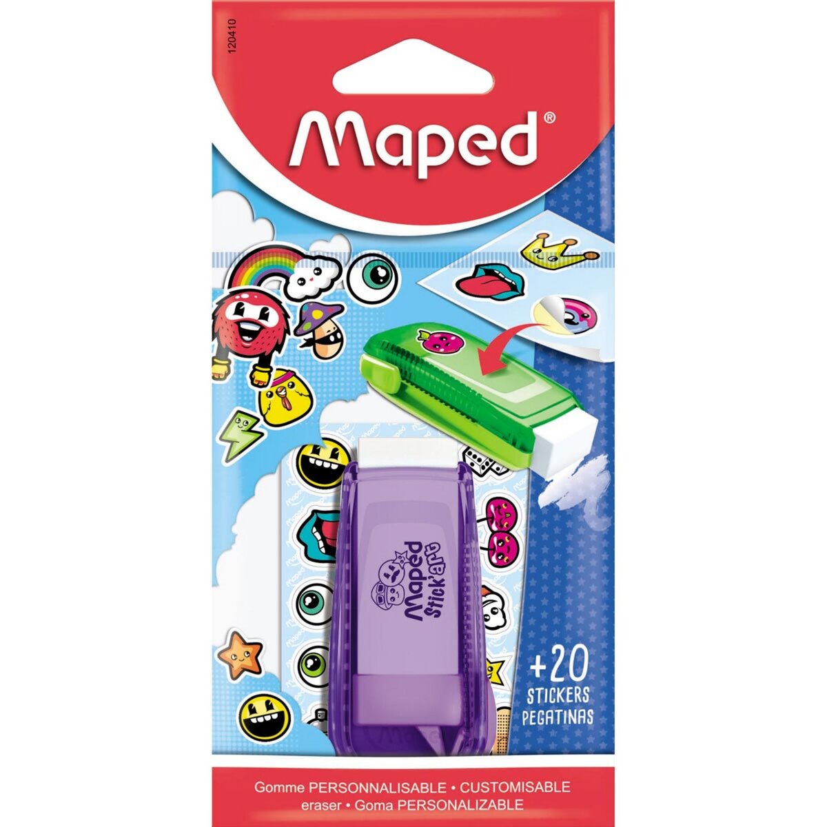 MAPED  Gomme blanche avec étui personnalisable + 20 stickers Stick Art violet