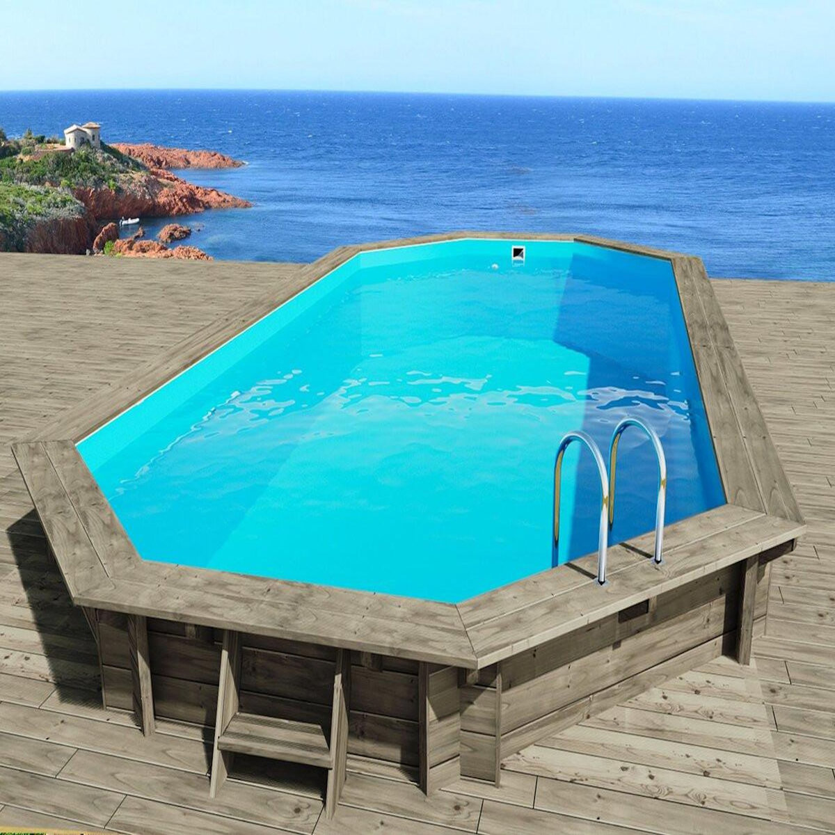 Habitat et Jardin Piscine bois   Sevilla 145   - 8.57 x 4.57 x 1.45 m + Pompe à chaleur pour piscine 6 kw/h inverter  PowerLine by Hayward  - Noir