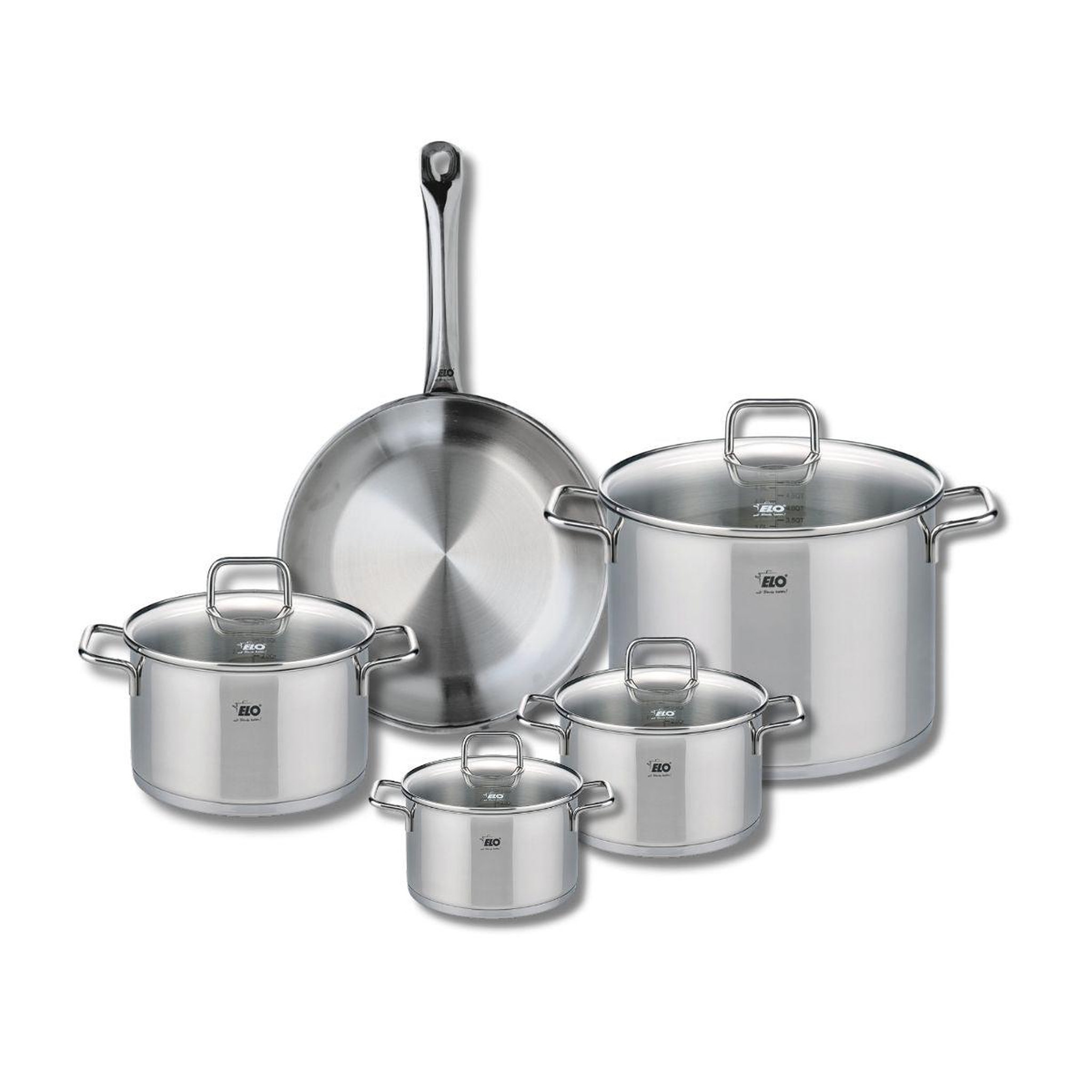 ELO Ensemble de 1 poêle de cuisson 28 cm et 4 faitouts 14, 16, 20 et 26 cm elo profi citrin
