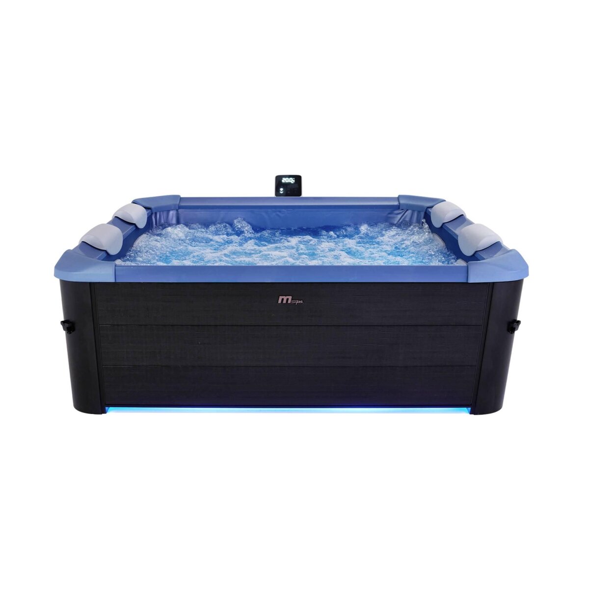 MSpa Spa rigide 6 places hydromassages. 4 coussins + bâche incluse. OSLO SAPPHIRE. L 160 x P 160 x H 65 cm. gris et bleu sapphire