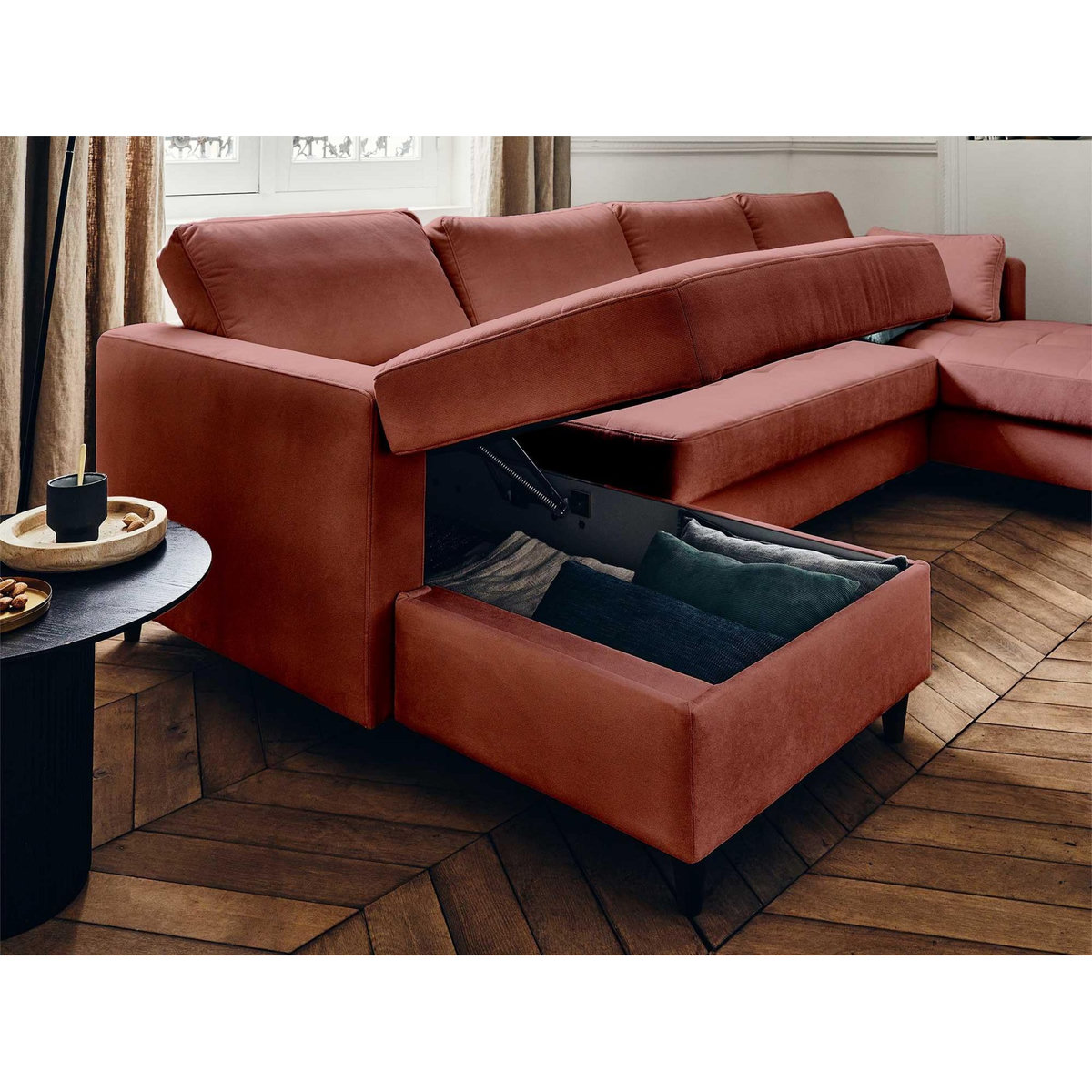 LISA DESIGN Anna - canapé panoramique en u - 7 places - convertible avec coffre - en velours