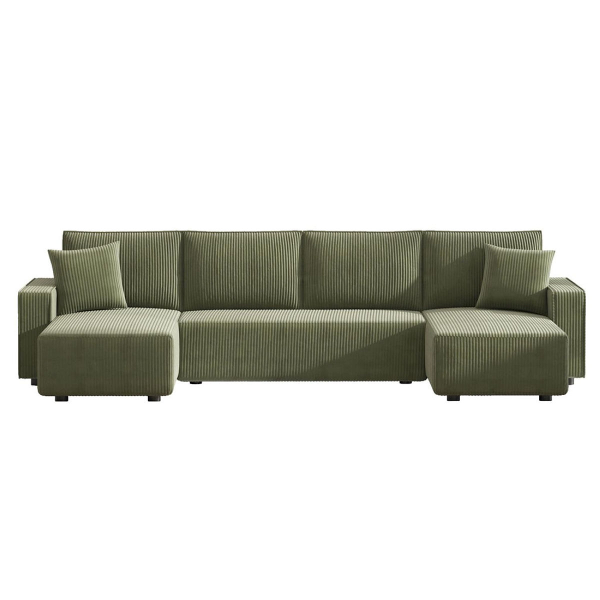 CONCEPT USINE Canapé panoramique convertible 6 places avec coffre en velours côtelé vert SALISBURY