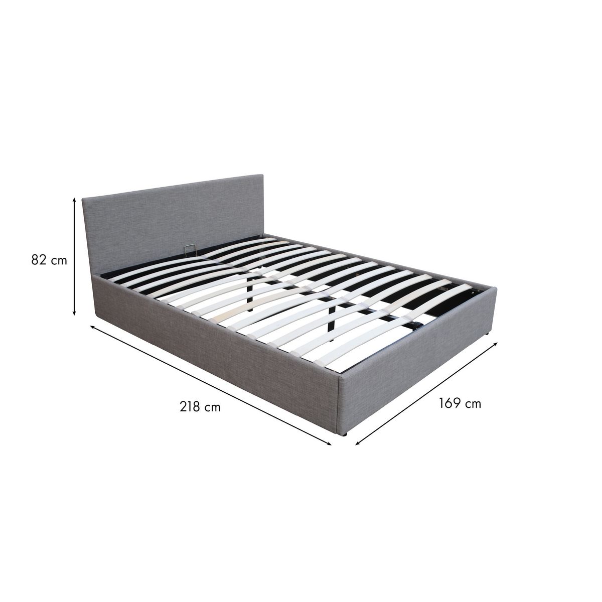 Lit coffre 160x200cm revêtement tissu gris avec sommier et tête de lit WILLOW