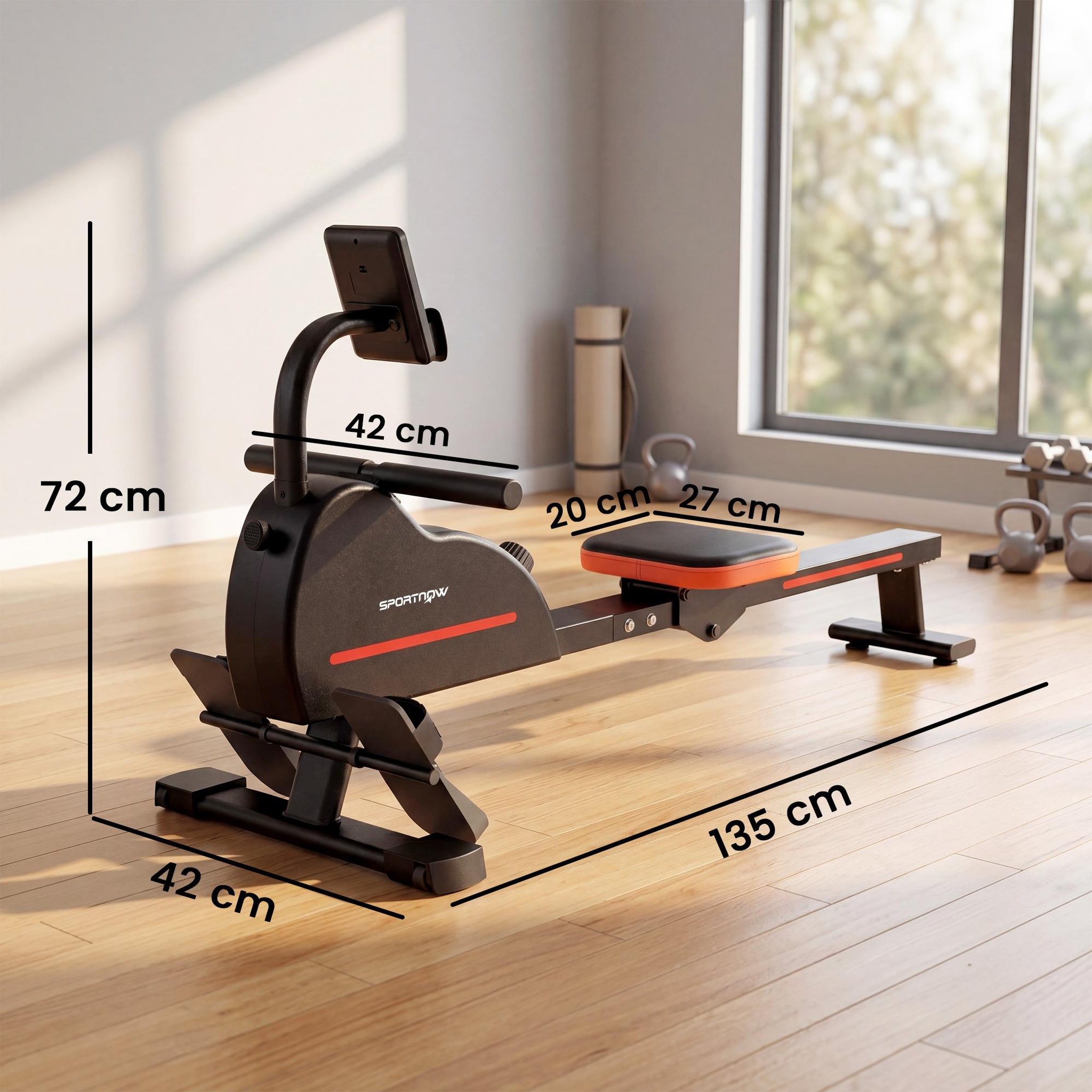 Voir la diapositive 3 : HOMCOM Rameur magnétique bluetooth connecté kinomap & zwift écran lcd noir rouge