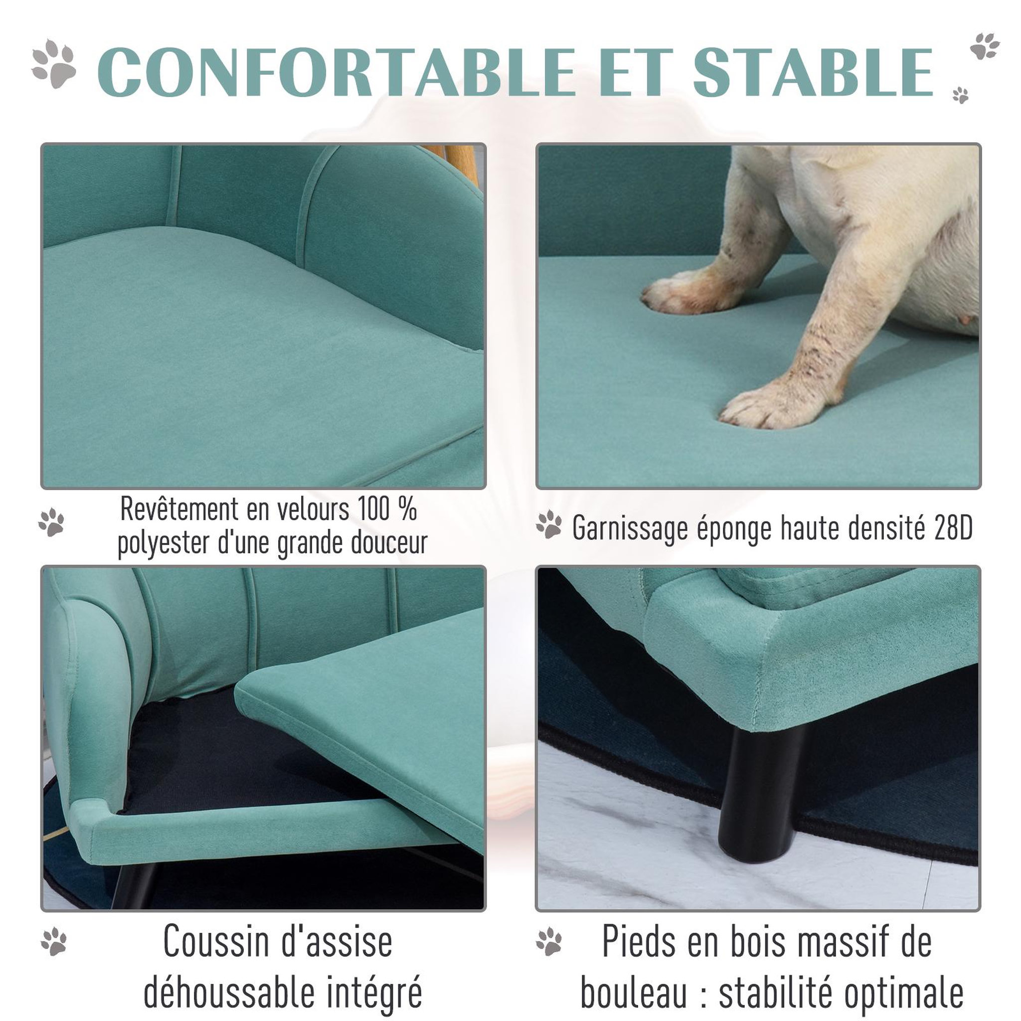 Voir la diapositive 5 : PAWHUT Canapé chien lit pour chien chat design contemporain coquillage dim. 98l x 60l x 35h cm coussin moelleux velours vert