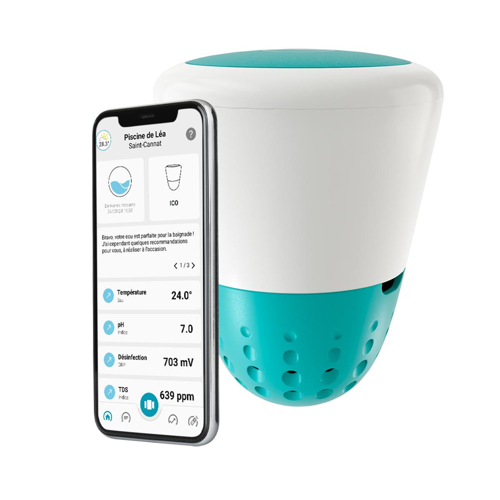 Voir la diapositive 2 : ONDILO Analyseur d'eau connecté wifi + bluetooth - ICO POOL V2 SEL