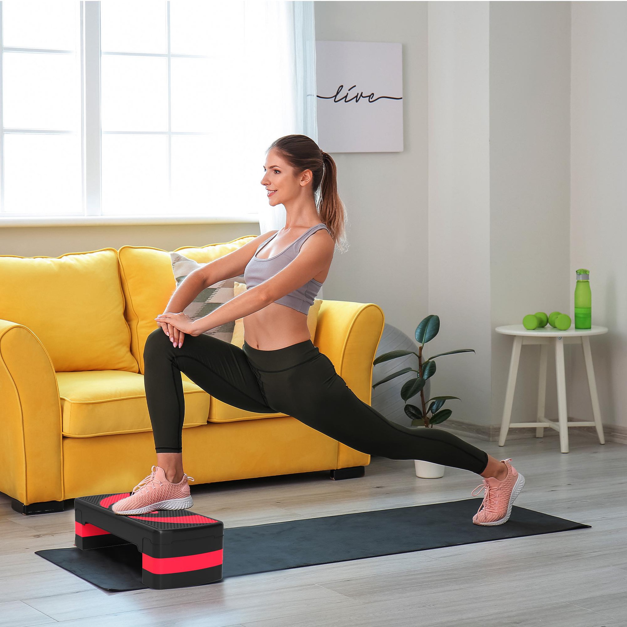 Voir la diapositive 2 : HOMCOM Stepper fitness aérobic hauteur réglable surface antidérapante 80 x 31 x 20 cm noir rouge