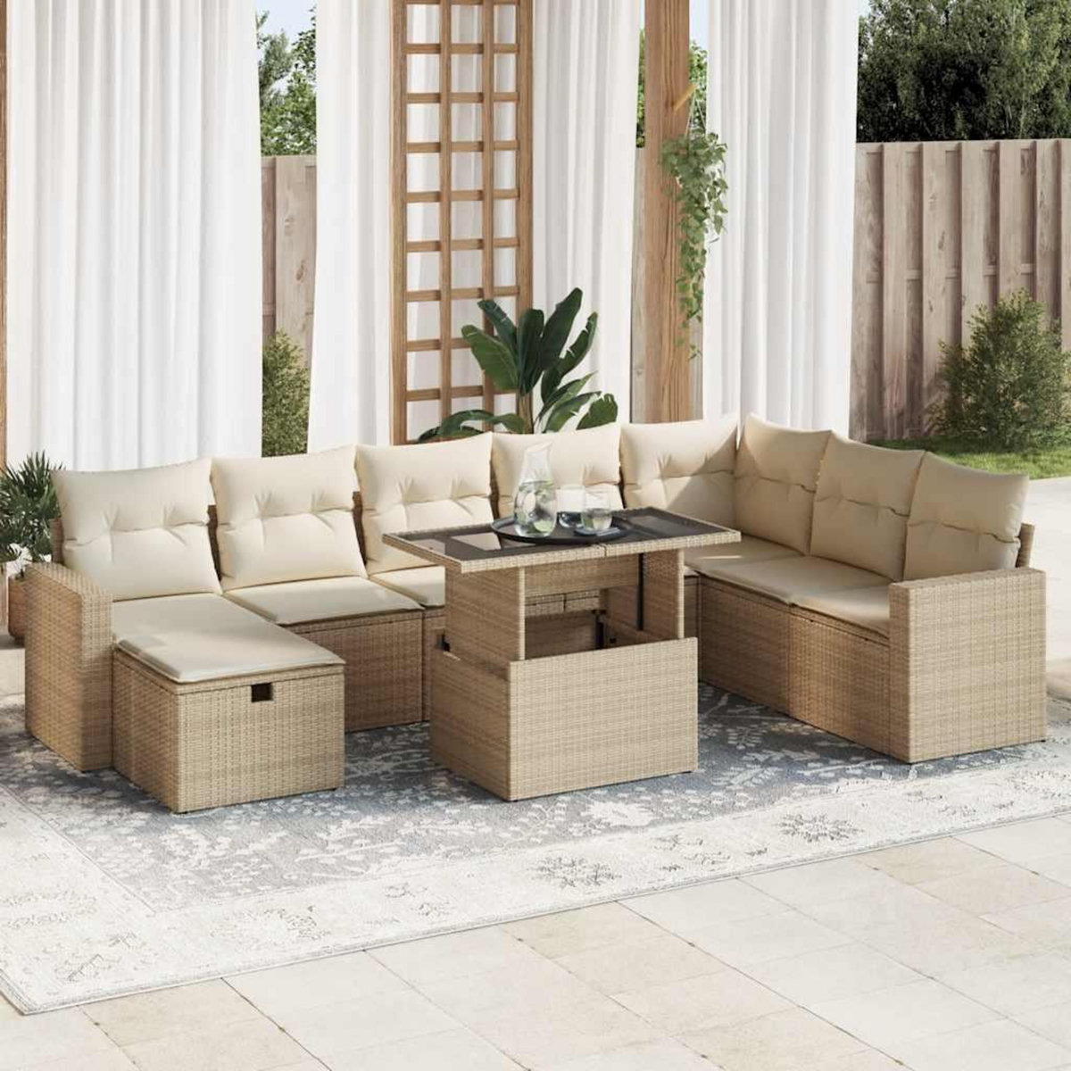 VIDAXL Salon de jardin avec coussins 9 pcs beige resine tressee