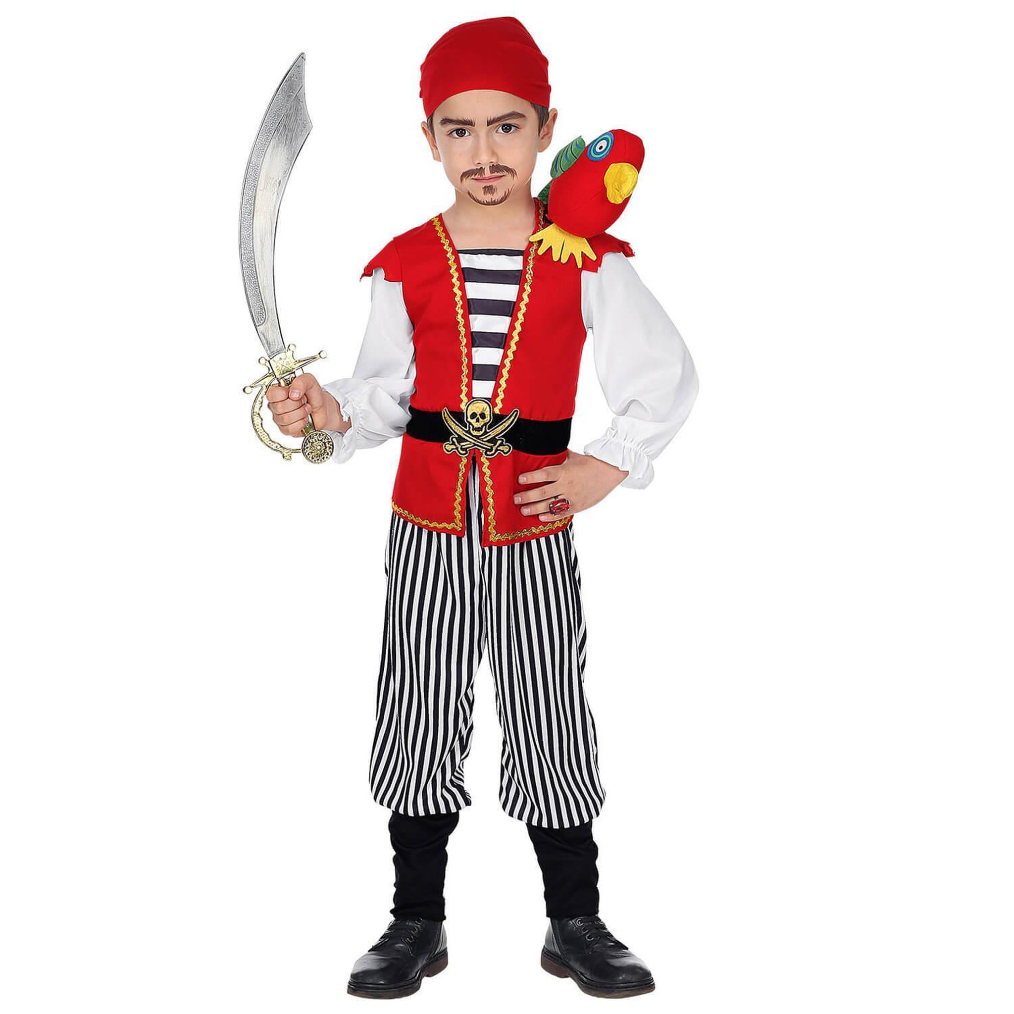 Voir la diapositive 3 : WIDMANN Déguisement Pirate rouge et noir avec perroquet - Enfant - 2/4 ans (86 à 104 cm)
