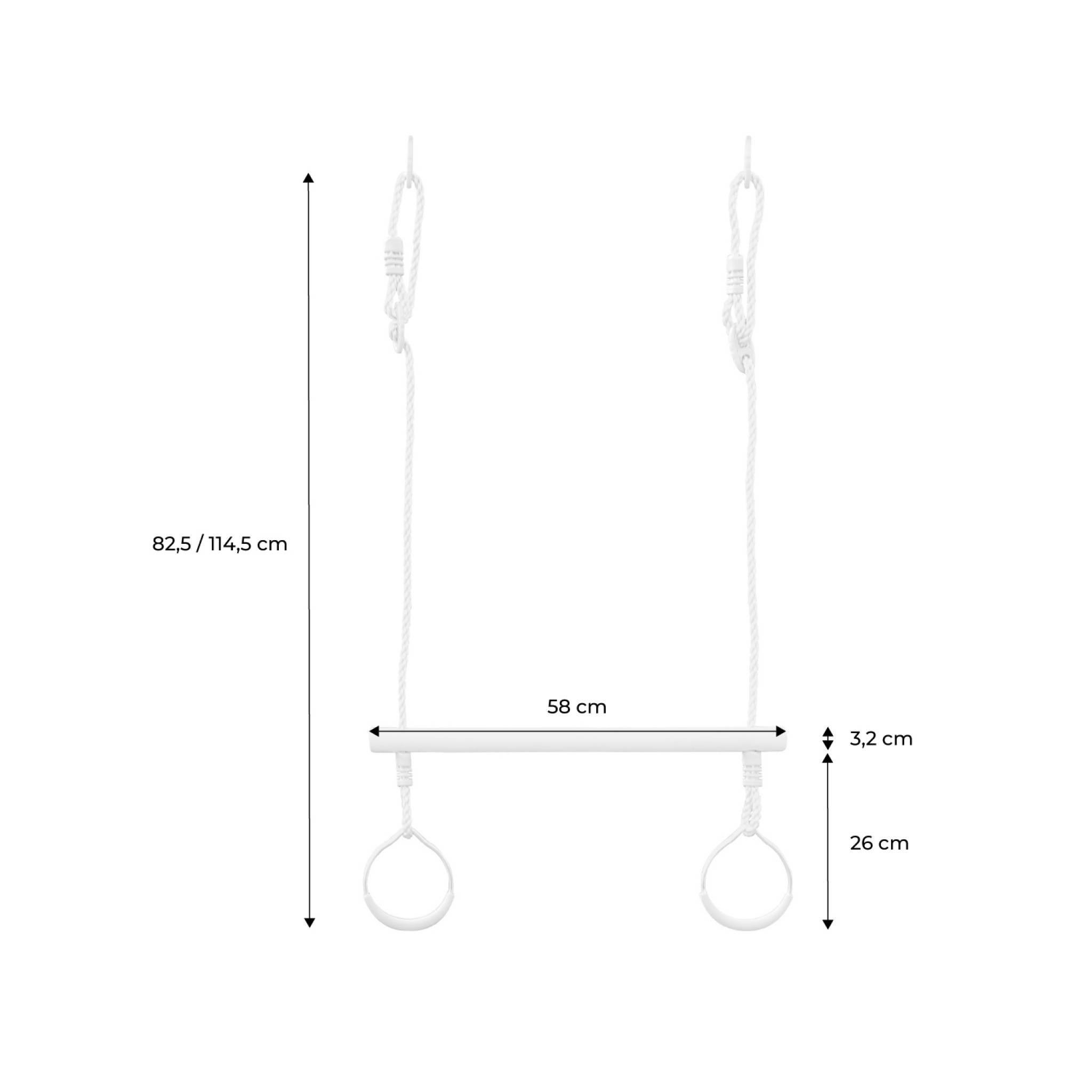 Voir la diapositive 4 : SWEEEK Trapèze bois avec paire d'anneaux métal pour portique de 2 à 2.5m. agrès balançoire. accessoire