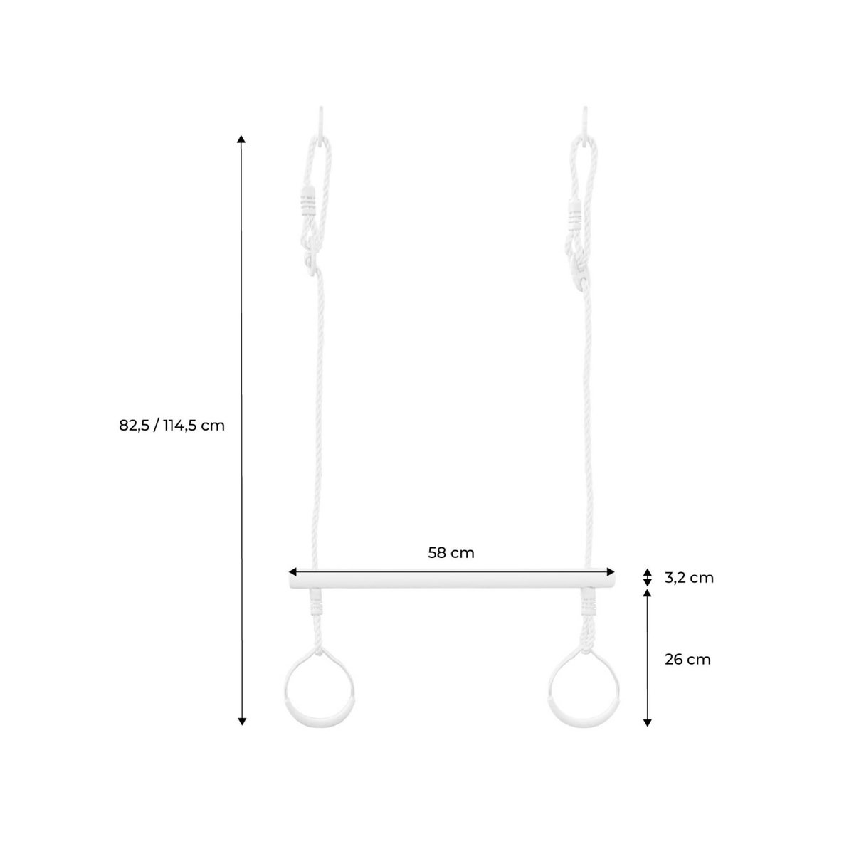 SWEEEK Trapèze bois avec paire d'anneaux métal pour portique de 2 à 2.5m. agrès balançoire. accessoire