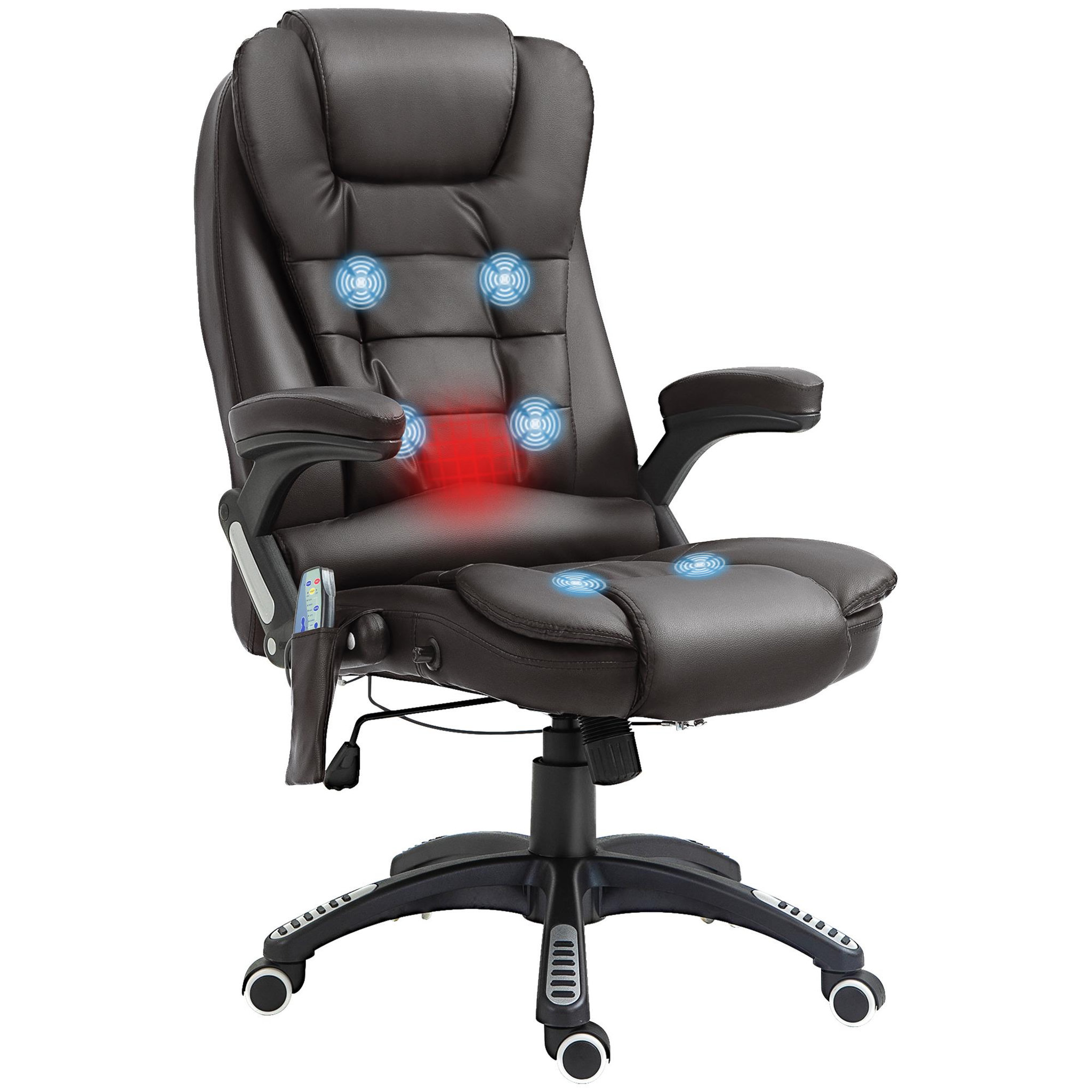 HOMCOM Fauteuil de bureau direction pivotant massant chauffant électrique revêtement synthétique chocolat