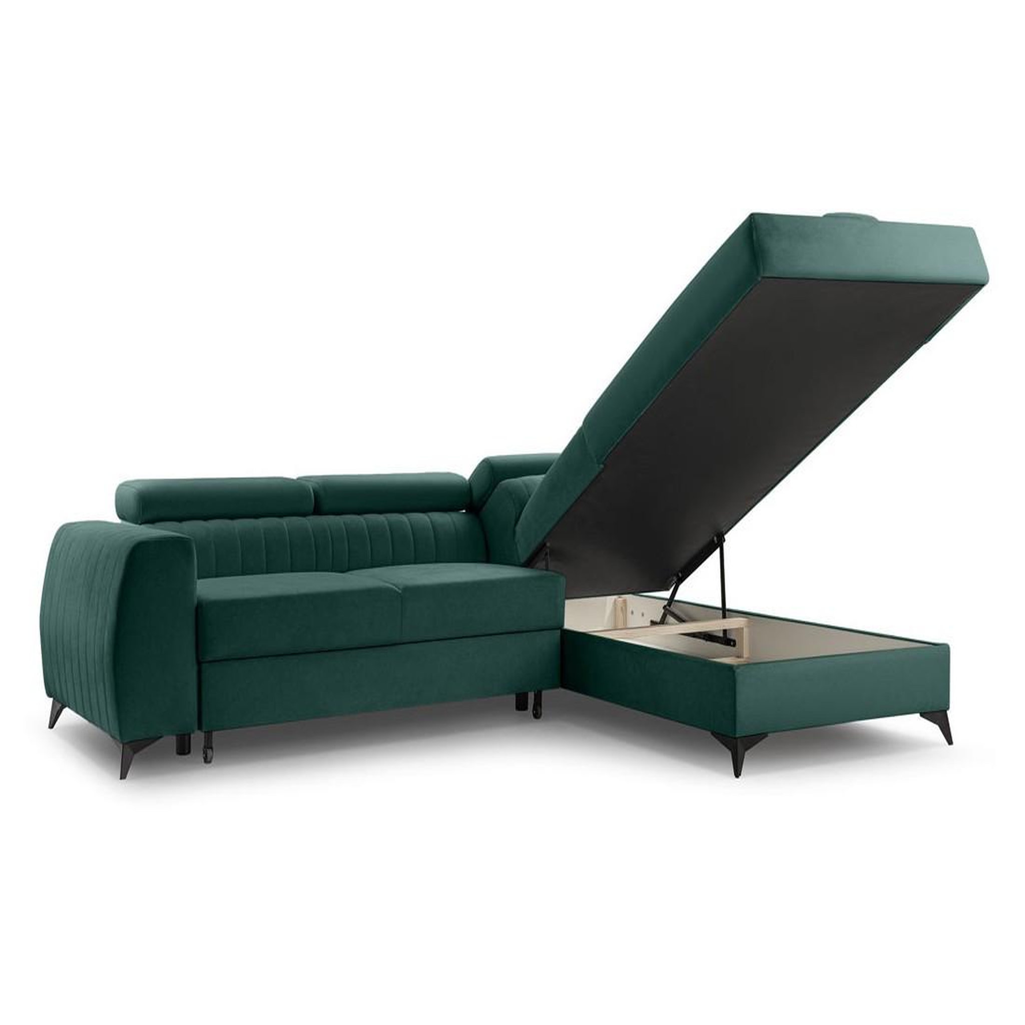 Voir la diapositive 4 : BEST MOBILIER Aneta - canapé d'angle droit 5 places - convertible avec coffre et têtières - en velours