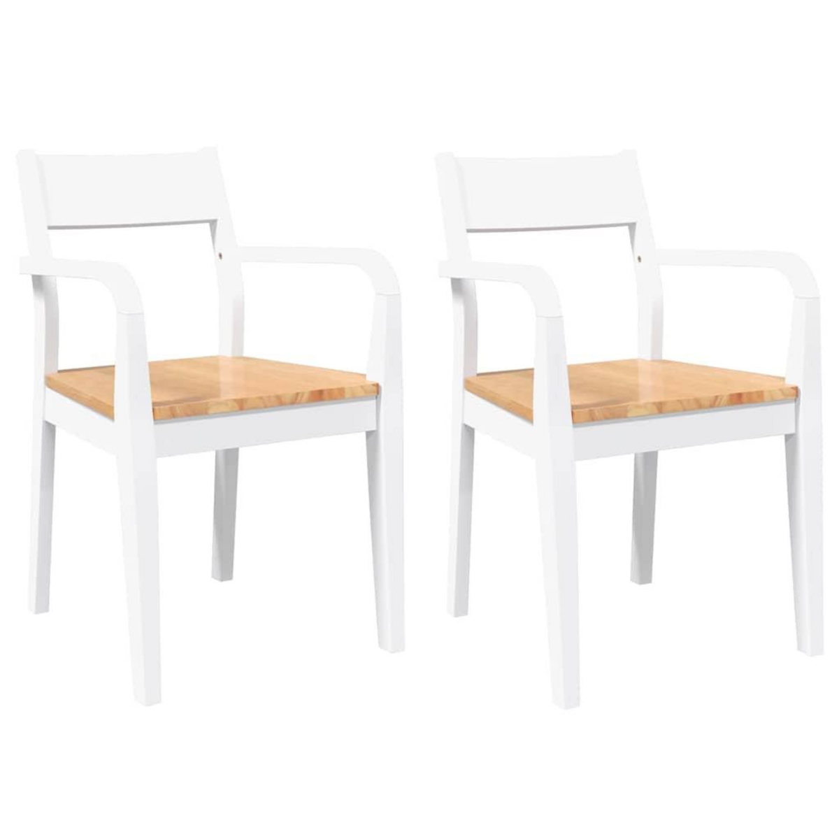 VIDAXL Chaises a manger 2 pcs blanc bois massif caoutchouc