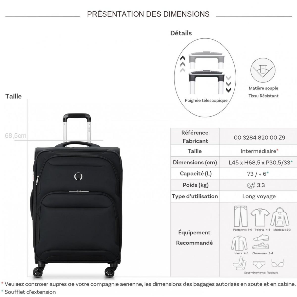 Delsey Valise souple SkyMax 2.0 TSA 68.5cm