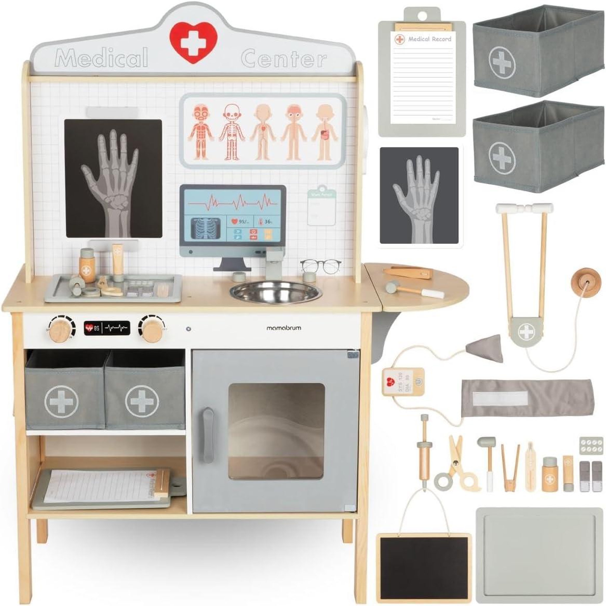 MAMABRUM Jeux Imitation Docteur Bois +Accessoires, Cabinet médical, Malette Docteur et Accessoires