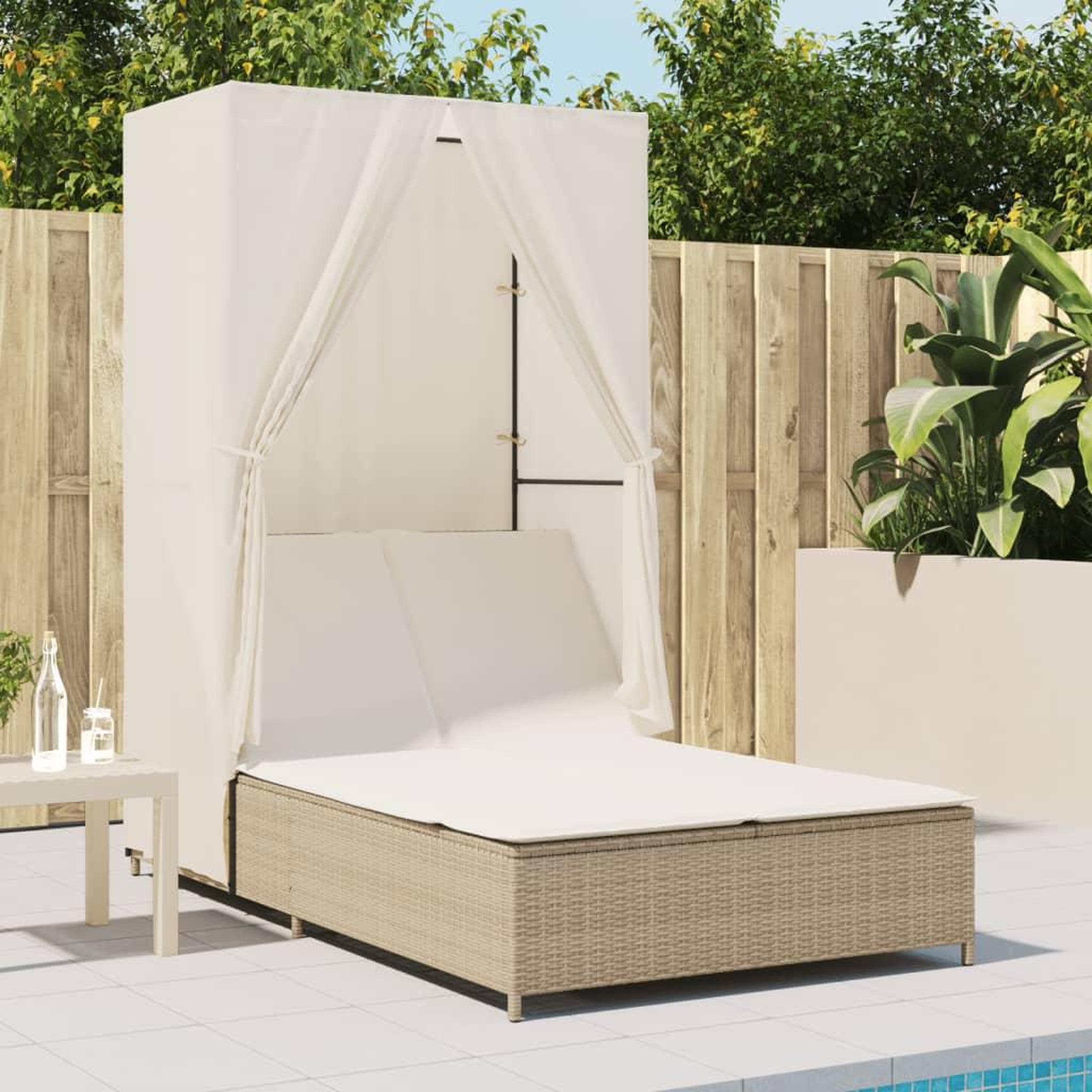 Voir la diapositive 3 : VIDAXL Chaise longue double avec toit et rideaux beige resine tressee