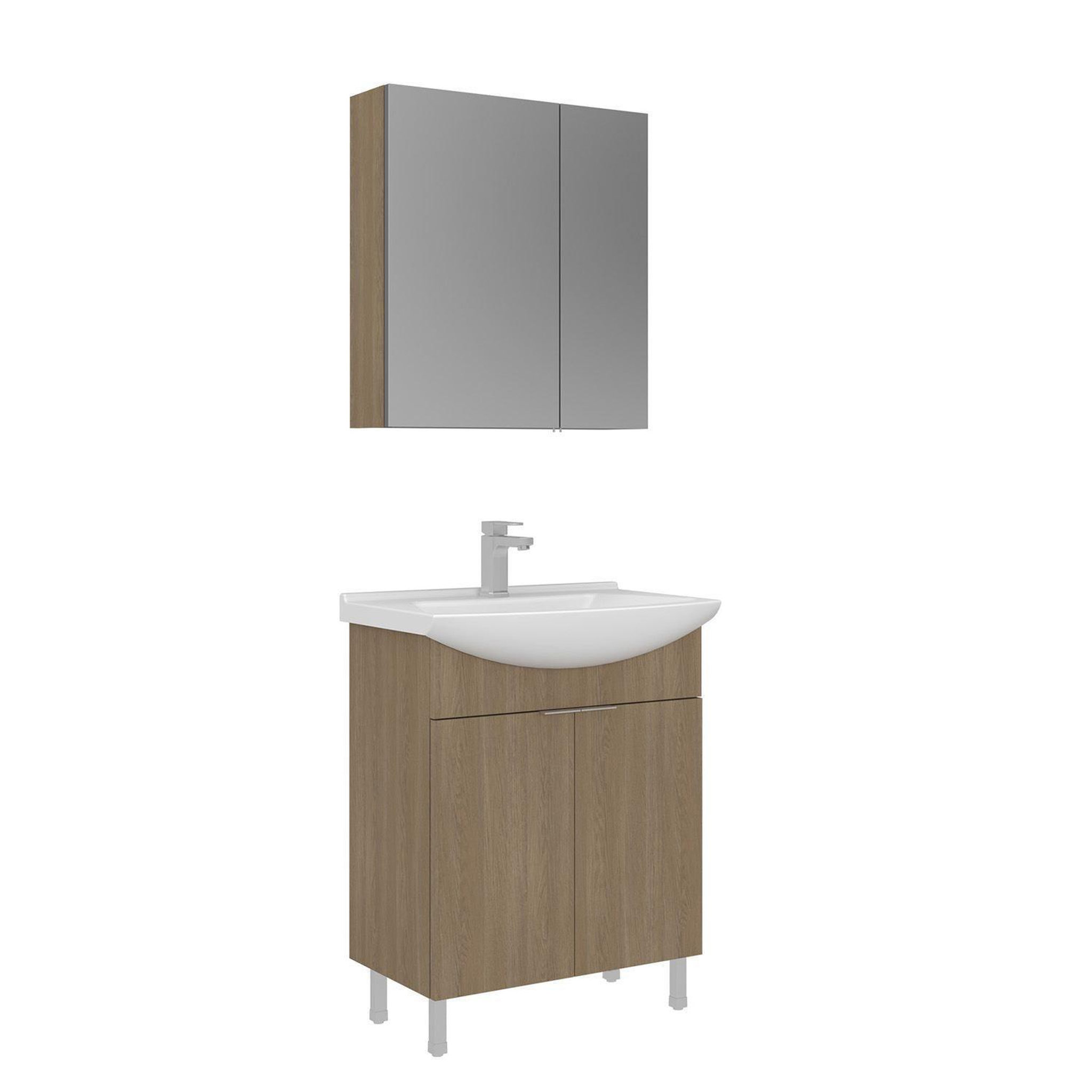 Habitat et Jardin Meuble avec simple vasque et miroir  Purus 65  - 65 x 50 x 83 cm - Oak