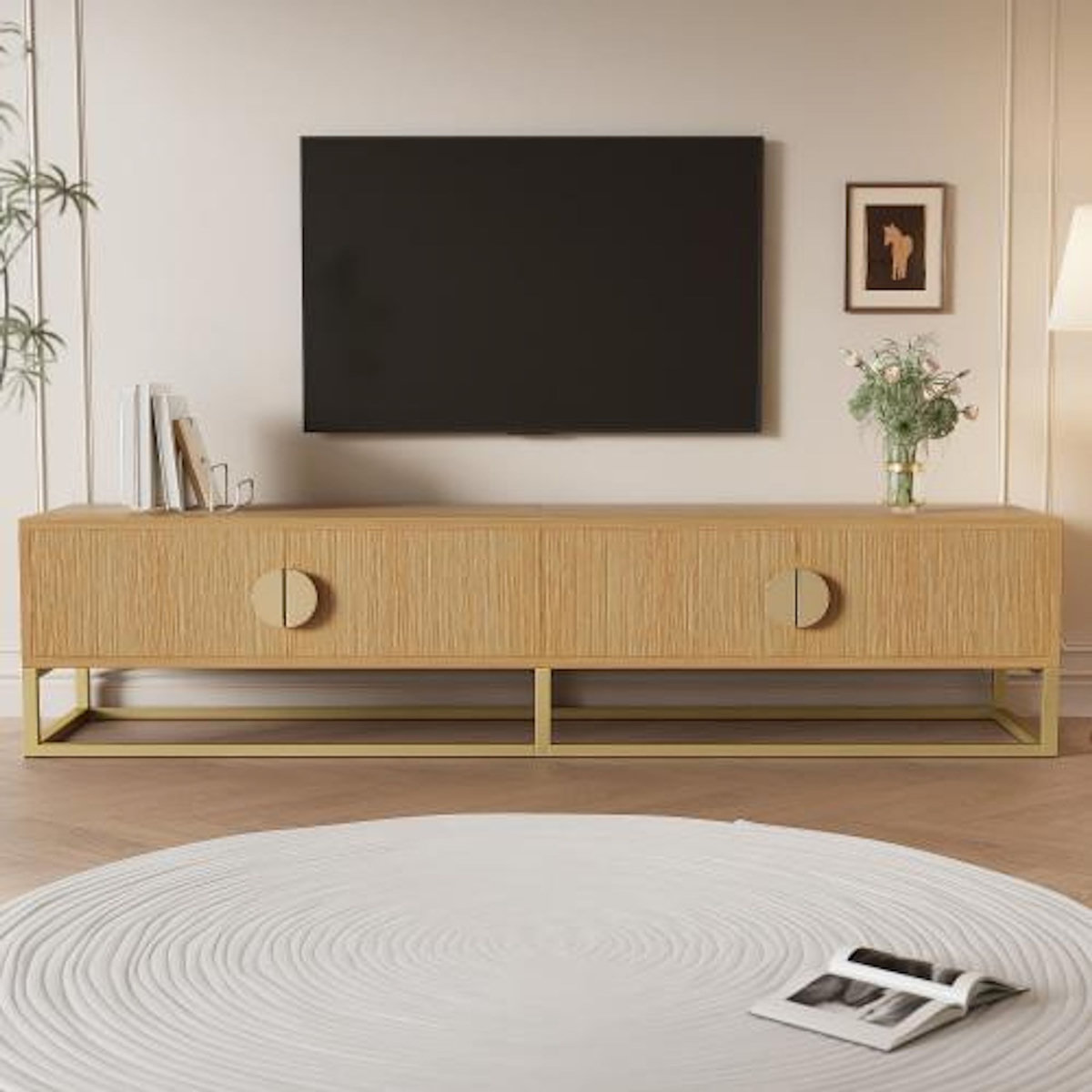 MERAX Meuble tv bois clair 180 cm mdf
