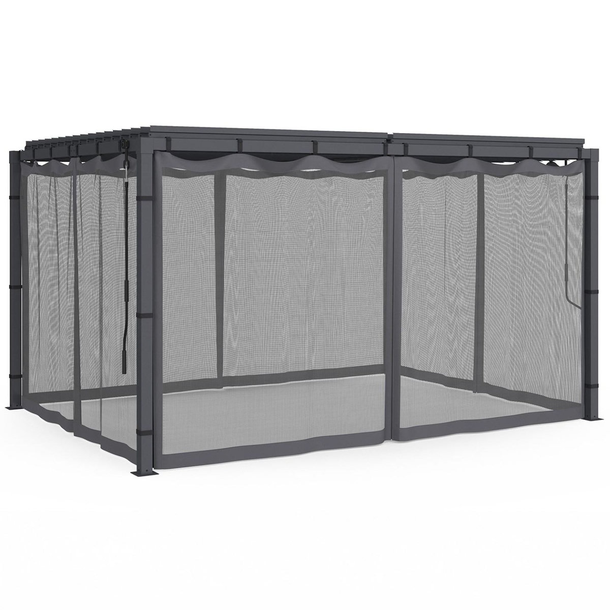 ID MARKET Lot de 4 moustiquaires pour pergola bioclimatique 3x4 gris zippés + crochets