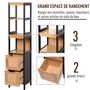Voir la diapositive 4 : HOMCOM Meuble colonne rangement salle de bain style cosy dim. 30L x 30l x 144H cm 3 étagères 2 tiroirs bambou MDF noir