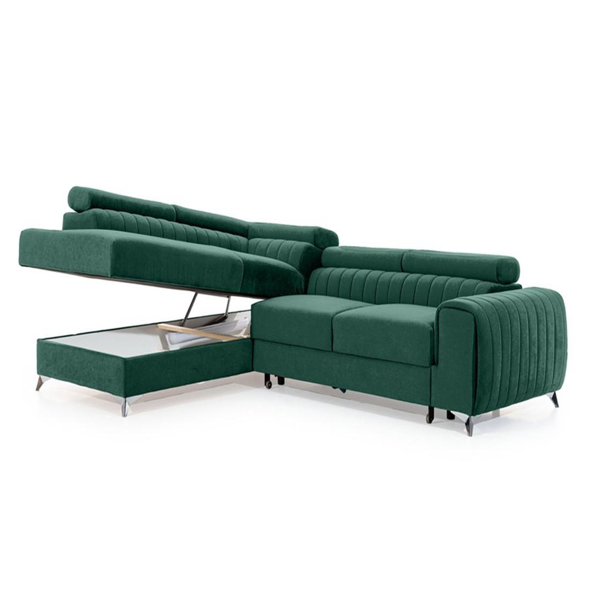 Voir la diapositive 3 : BEST MOBILIER Talisay - canapé d'angle gauche - 5 places - convertible avec coffre - en velours
