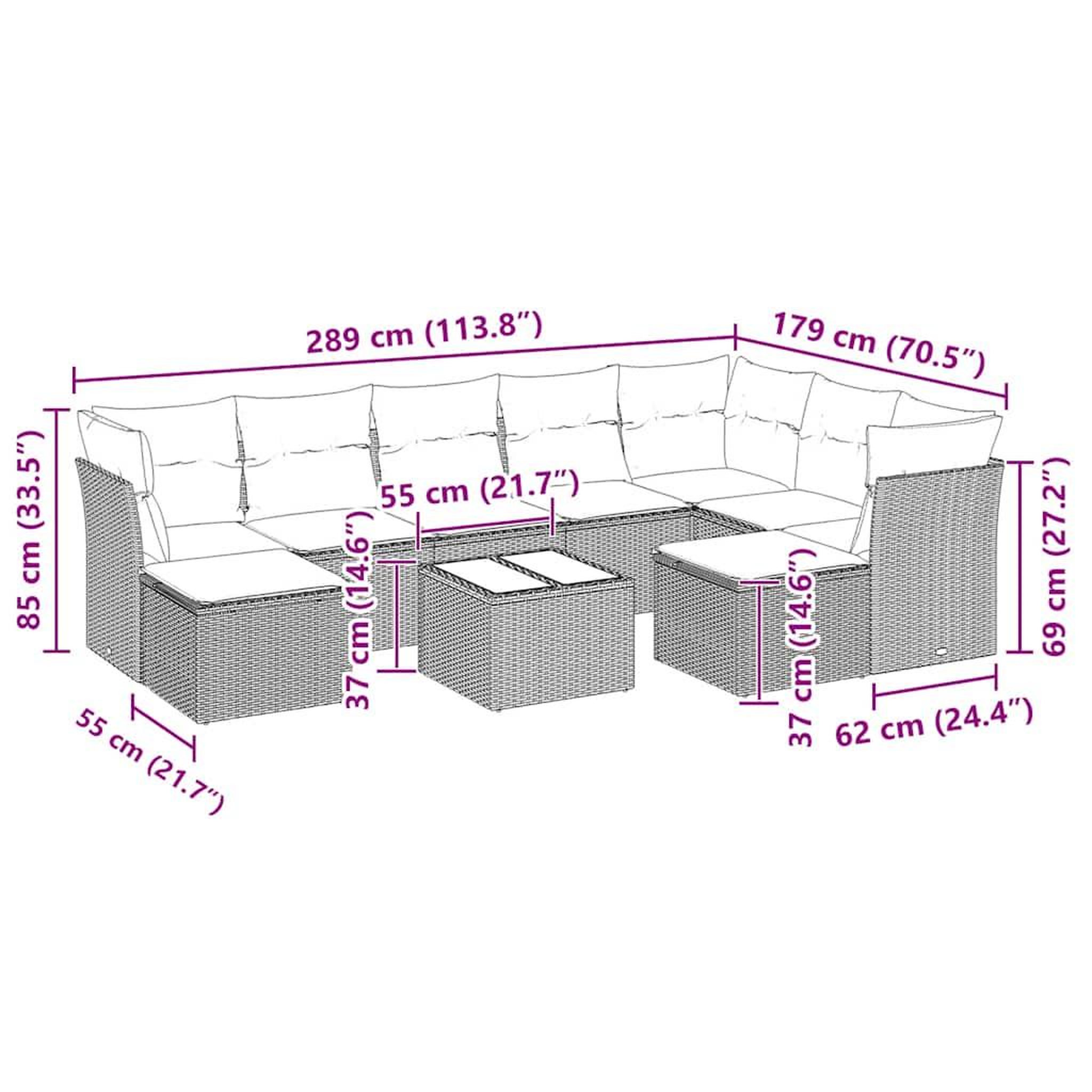 Voir la diapositive 3 : VIDAXL Salon de jardin avec coussins 10 pcs gris clair resine tressee