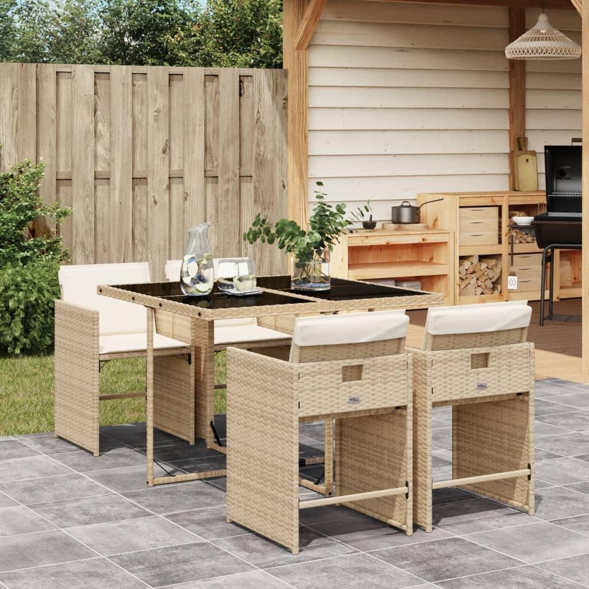 VIDAXL Ensemble a manger de jardin avec coussins 5pcs Beige poly rotin