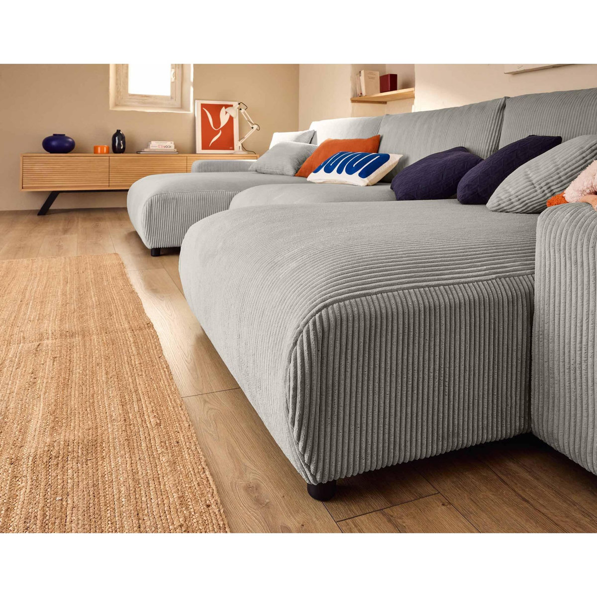 LISA DESIGN Pivoine - canapé panoramique en u - 7 places - convertible avec coffre - en velours côtelé