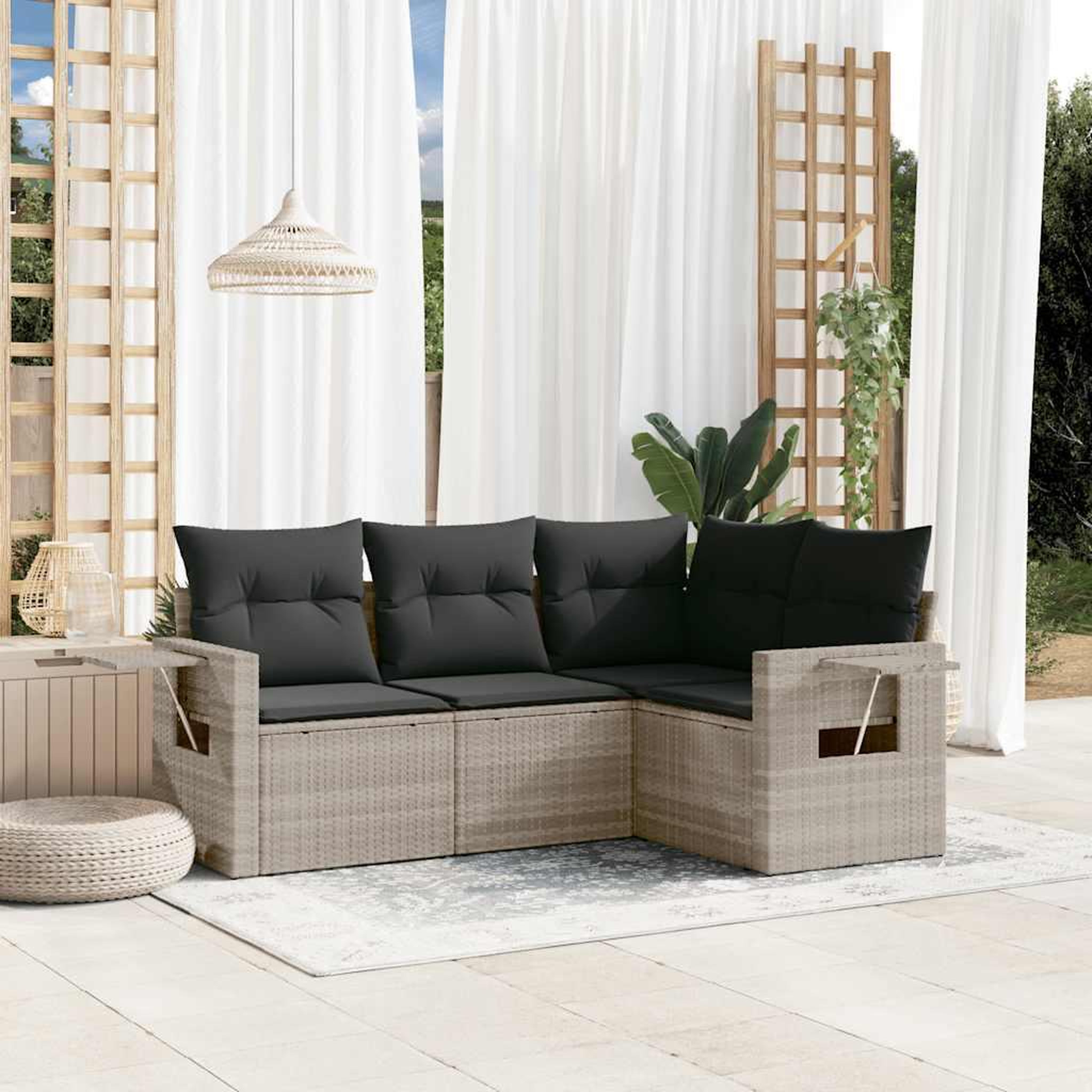 VIDAXL Salon de jardin 4 pcs avec coussins gris clair resine tressee