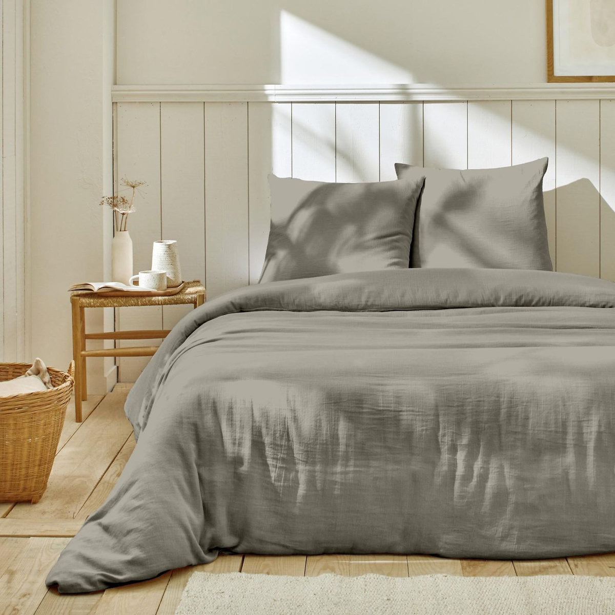 Home collection Parure housse de couette en gaze de coton - rose