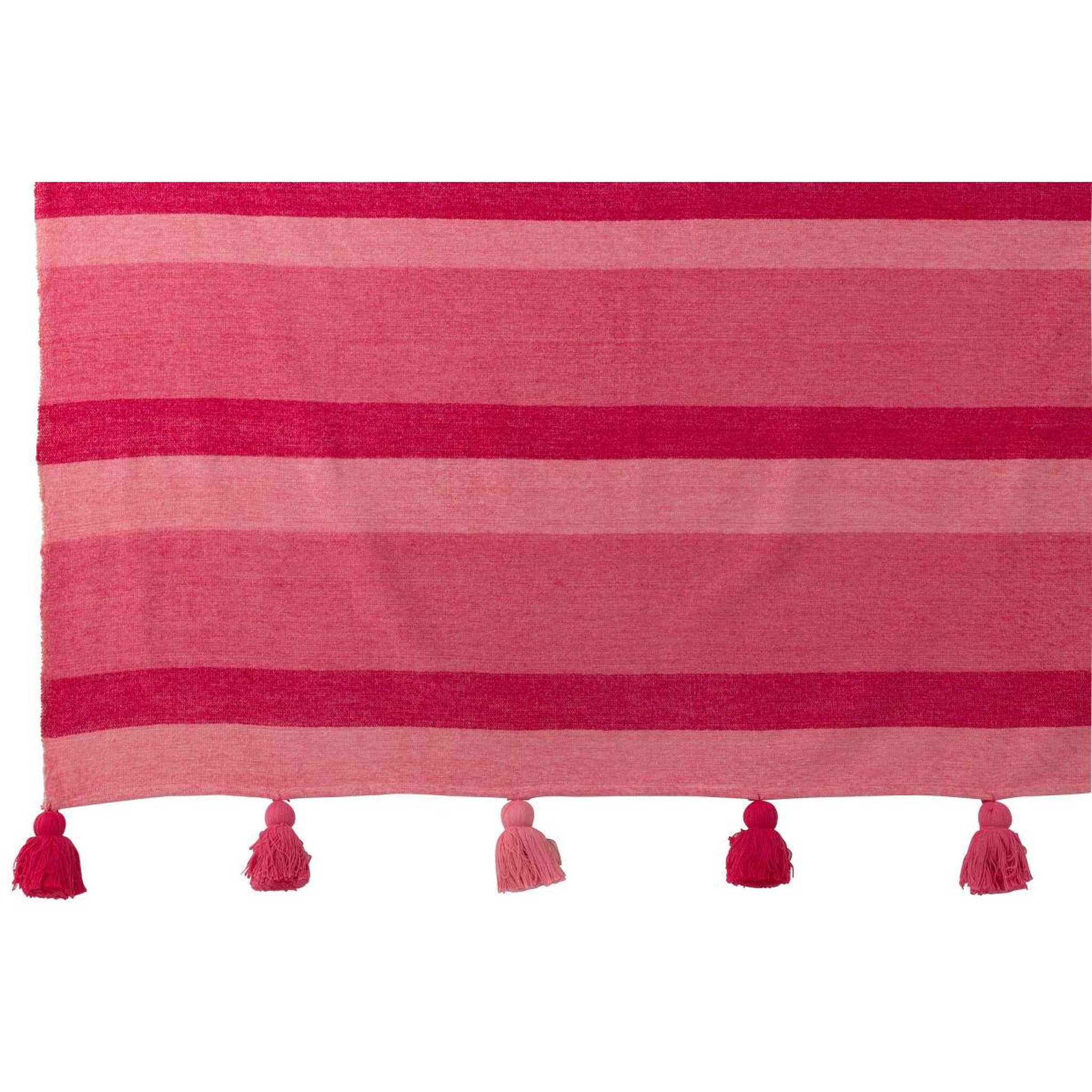 Voir la diapositive 2 : J-LINE Plaid rayé à pompons  polly  130x180cm rose