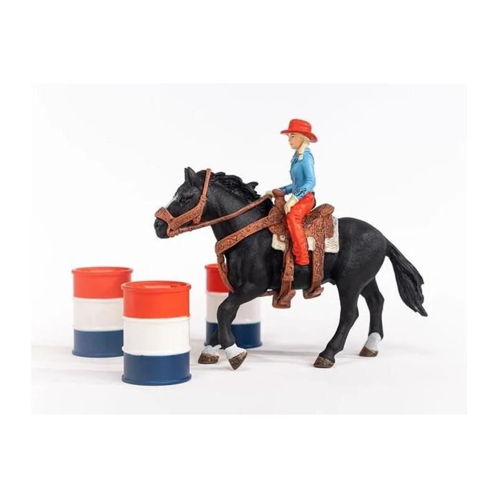 Voir la diapositive 3 : Schleich SCHLEICH - Cowgirl et Tonneaux de Racing - 42576 - Gamme Farm World