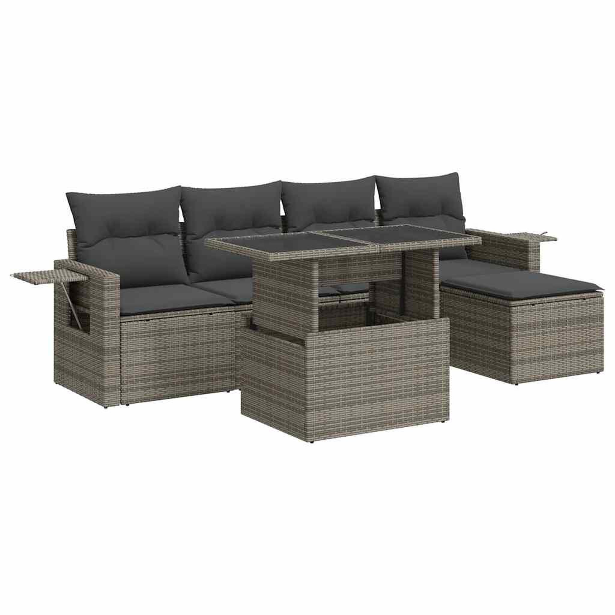 Voir la diapositive 2 : VIDAXL Salon de jardin 6 pcs avec coussins gris resine tressee