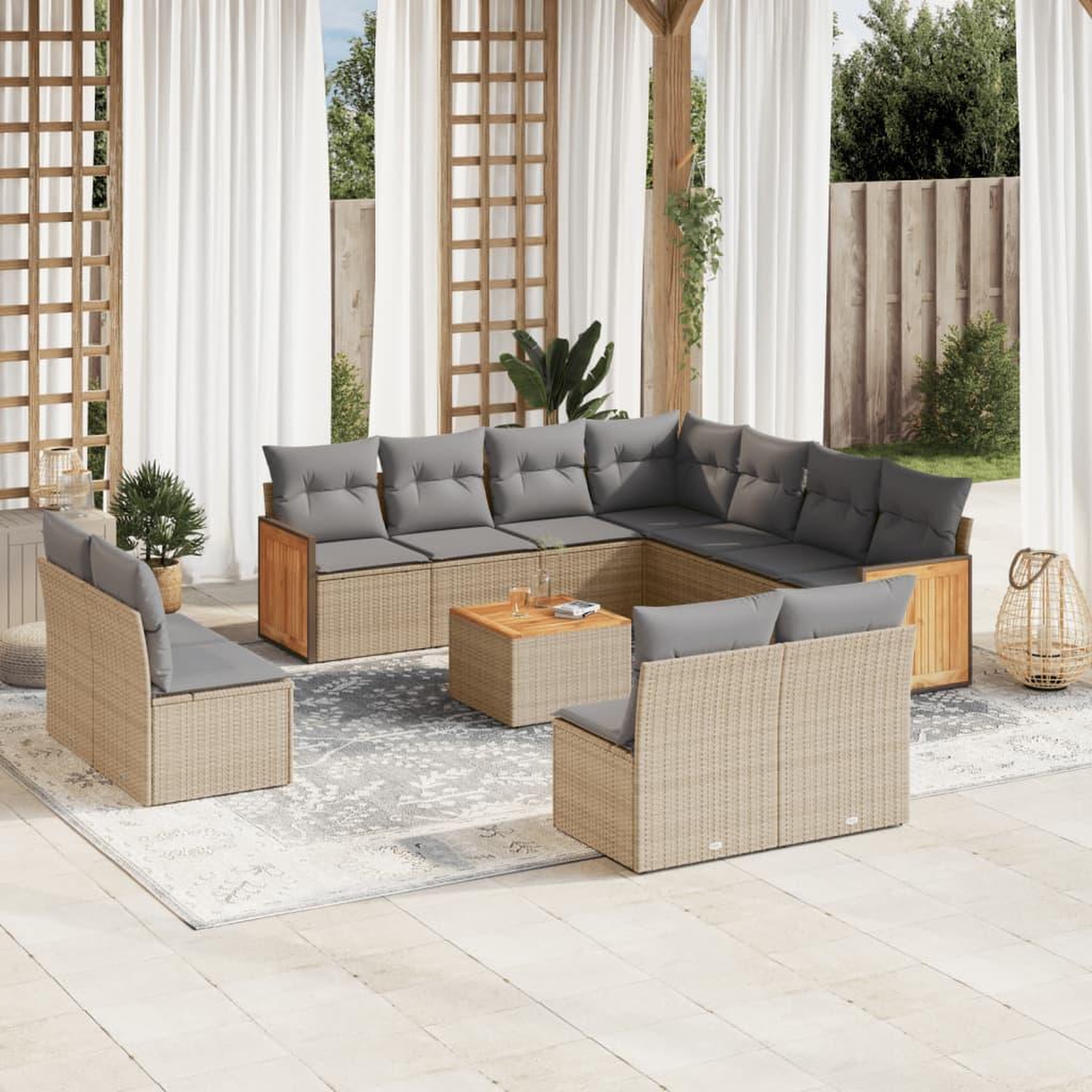 VIDAXL Salon de jardin avec coussins 12 pcs beige resine tressee