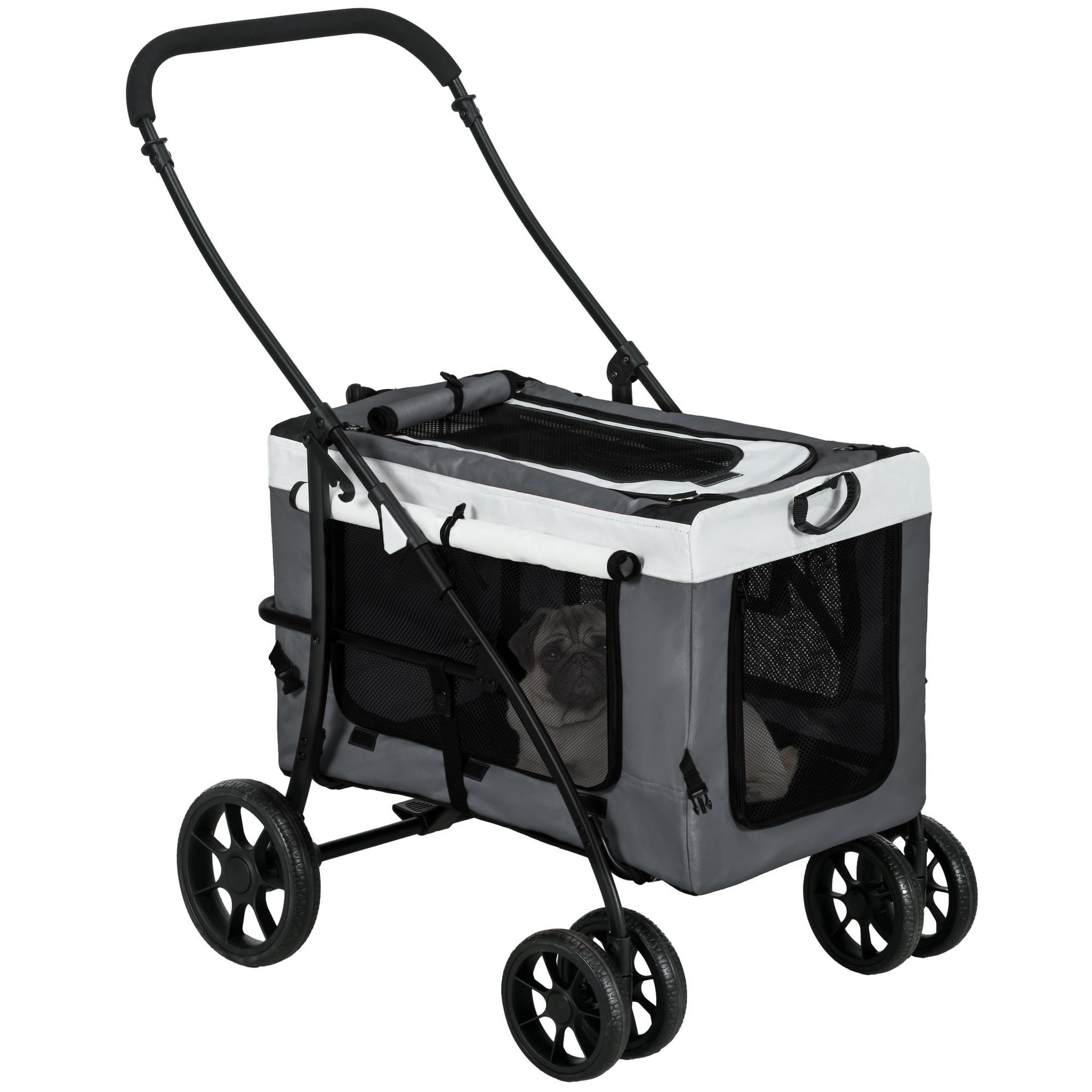 Voir la diapositive 1 : PAWHUT Poussette pliable animaux chien chat nacelle amovible 4 roues gris