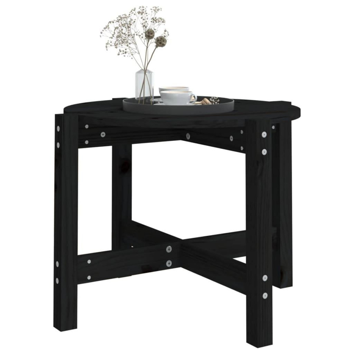VIDAXL Table basse Noir Ø 62,5x45 cm Bois massif de pin