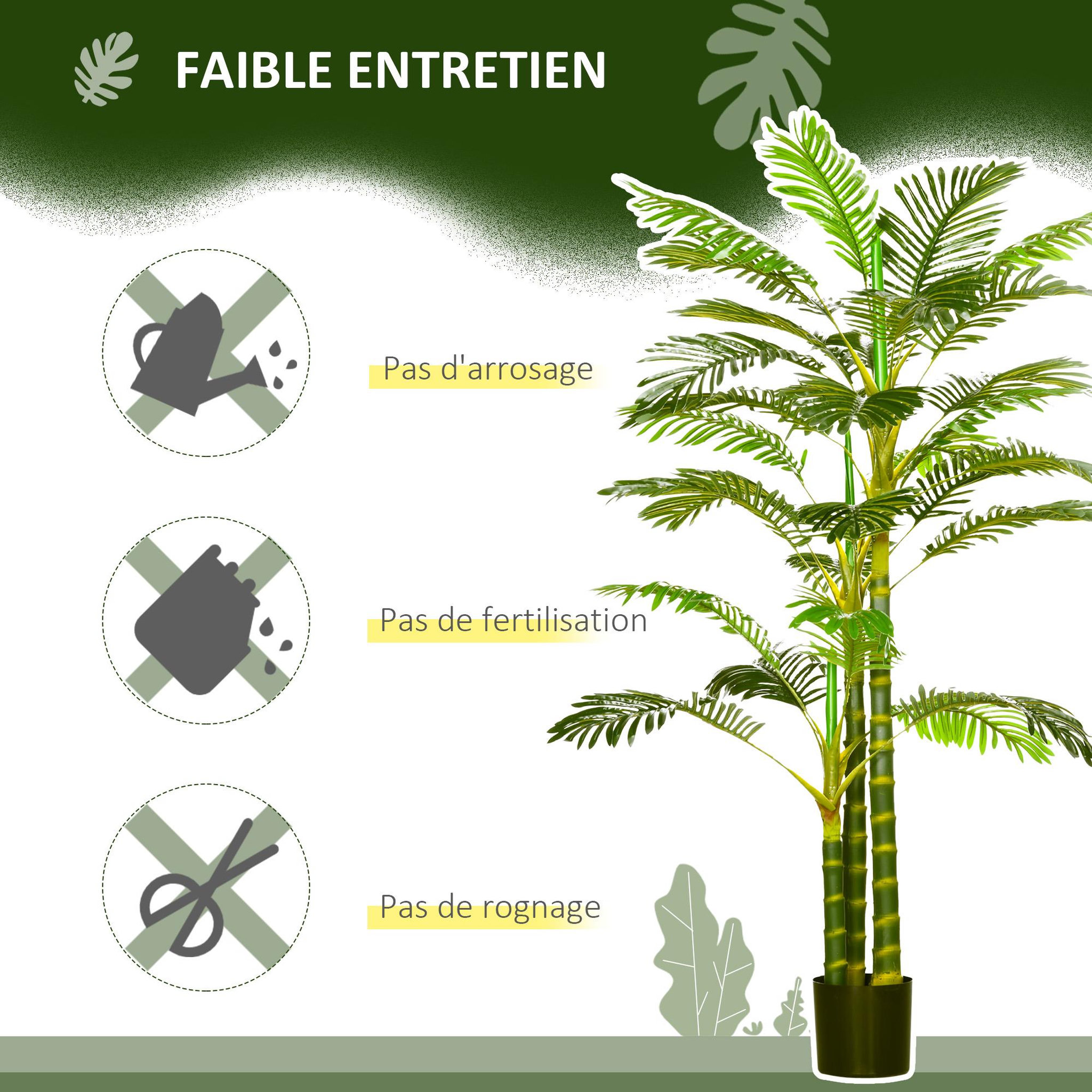 Voir la diapositive 6 : HOMCOM Palmier areca artificiel hauteur 190 cm plante artificielle tropicale avec 30 grandes feuilles grand réalisme en plastique pot inclus vert