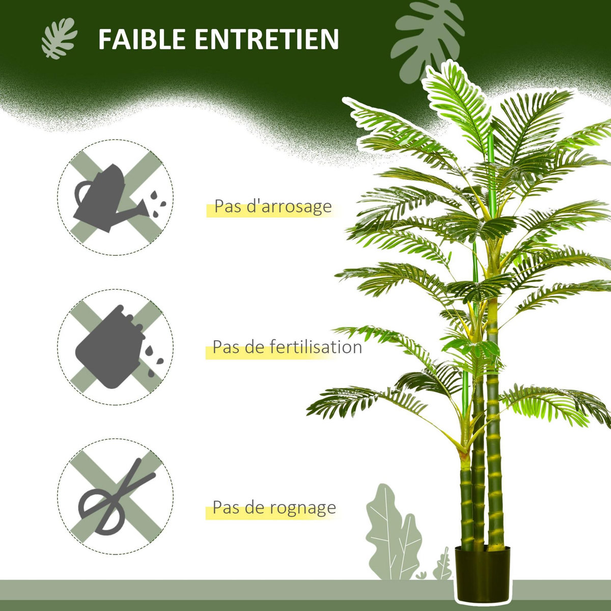 HOMCOM Palmier areca artificiel hauteur 190 cm plante artificielle tropicale avec 30 grandes feuilles grand réalisme en plastique pot inclus vert