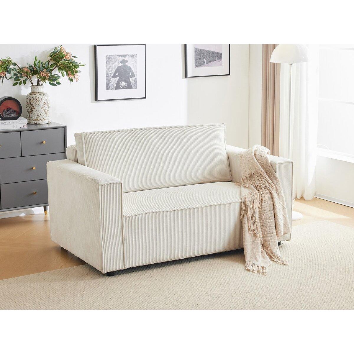 Habitat et Jardin Canapé droit convertible en velours côtelé  Grenelle  - 2 places - Beige