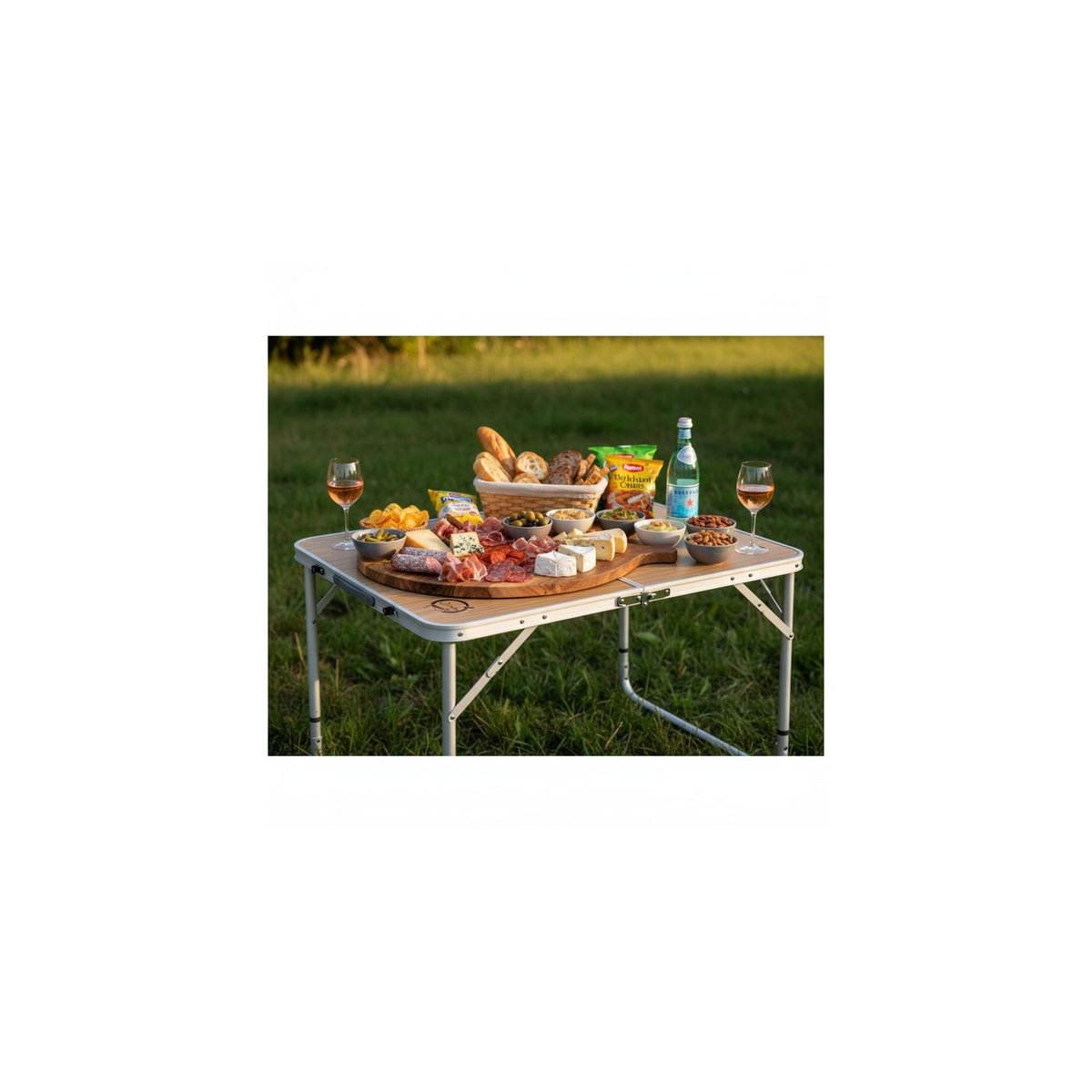 O'Camp Table de camping pliable 6 places - O'Camp - Forme valise - Dimensions : 120 x 60 x 70 cm