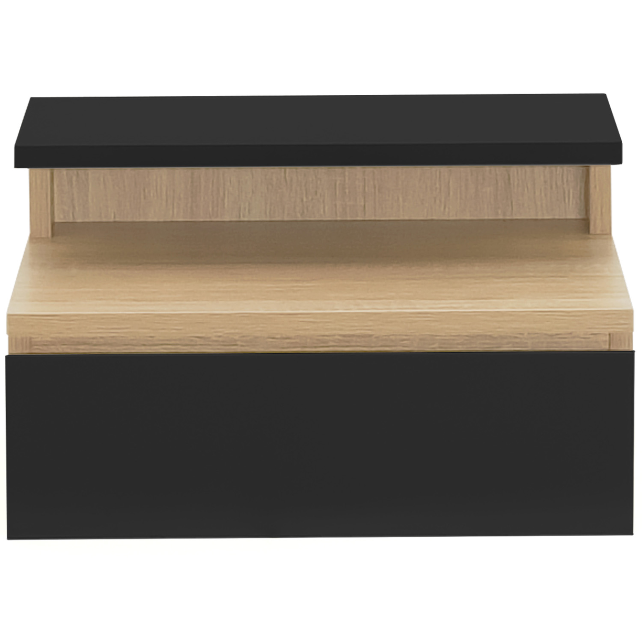 Voir la diapositive 3 : ID MARKET Lot de 2 tables de chevet murales tomi 1 tiroir + 1 tablette étagère suspendue + 1 tablette façon hêtre et noir